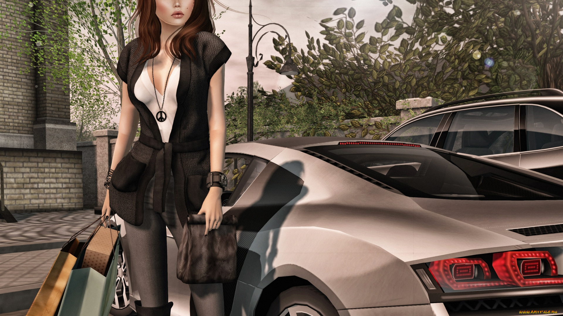 автомобили, 3д, авто, покупки, девушка