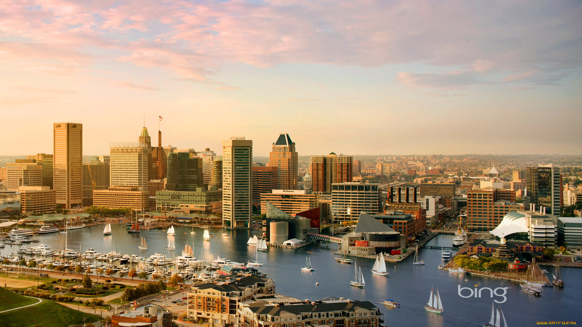 города, панорамы, дома, залив, baltimore, maryland