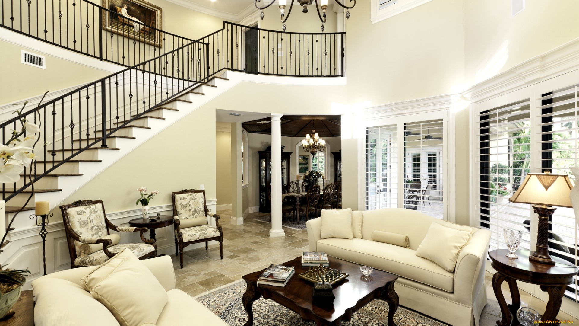 интерьер, гостиная, диваны, кресла, столик