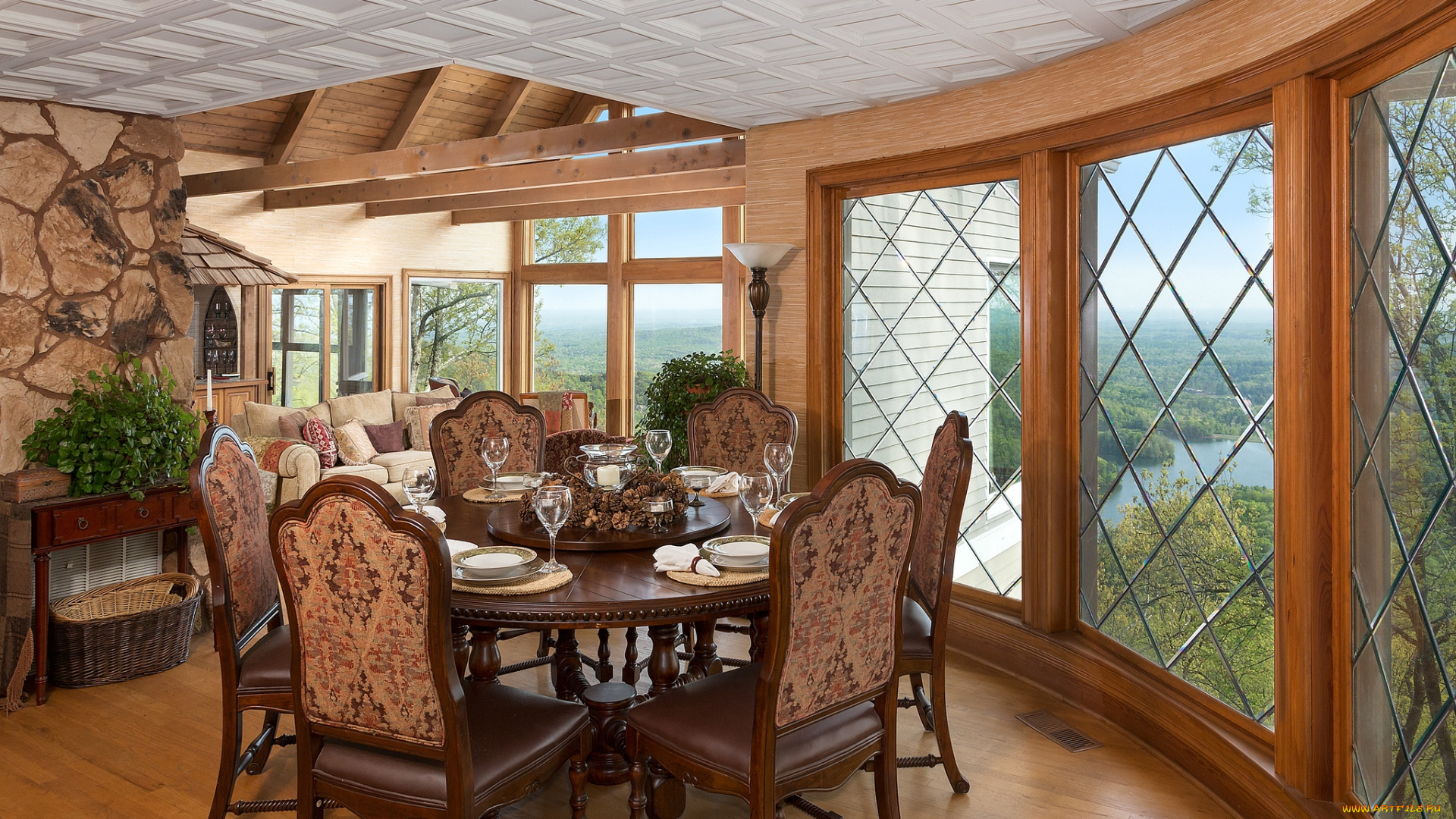 интерьер, столовая, стол, стулья, сервировка