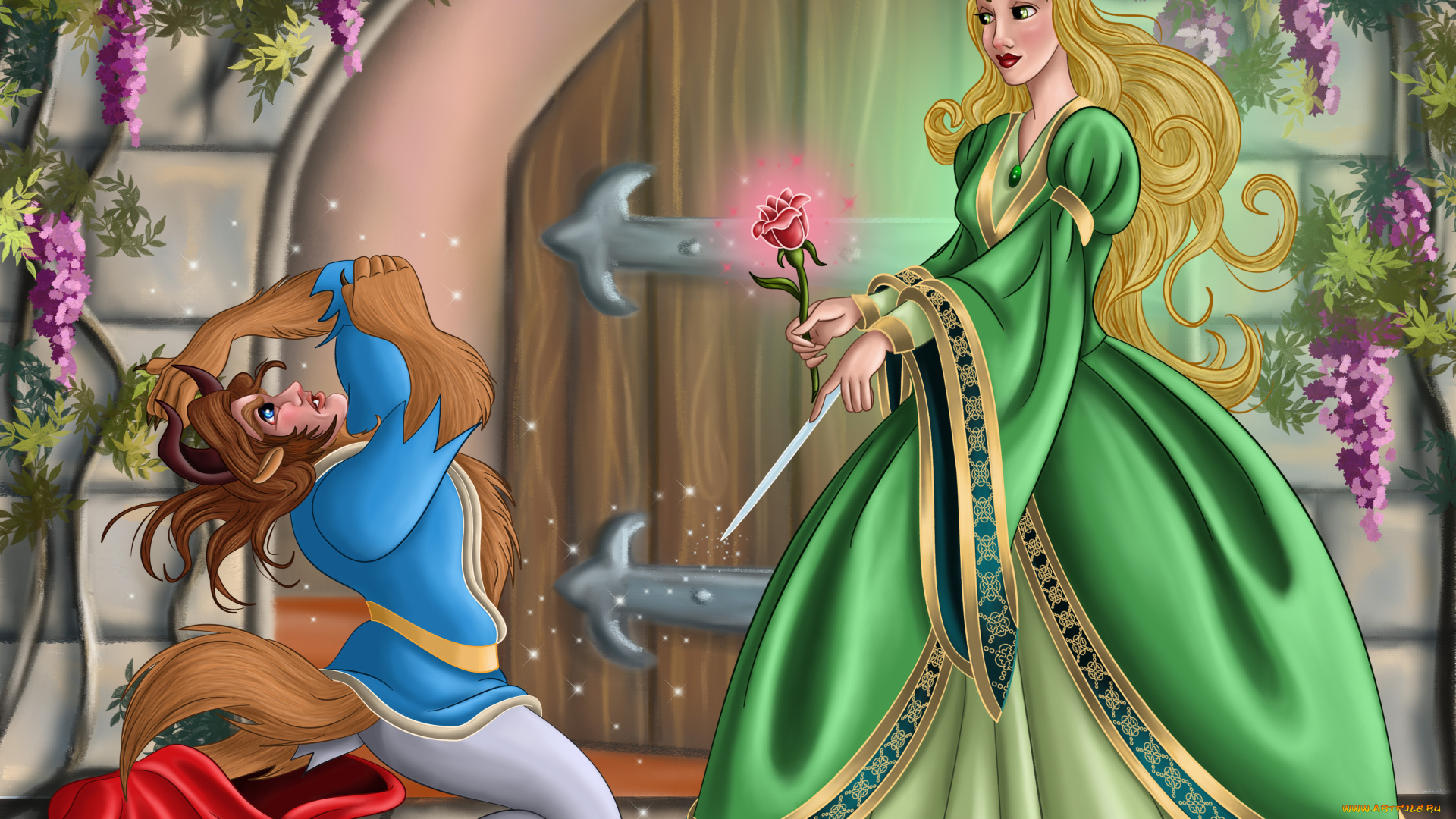 мультфильмы, beauty, and, the, beast, девушка, цветок