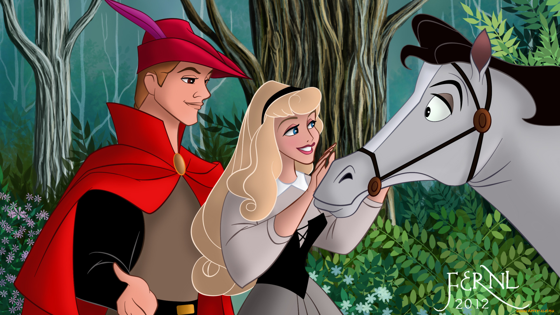 мультфильмы, sleeping, beauty, лошадь, парень, девушка