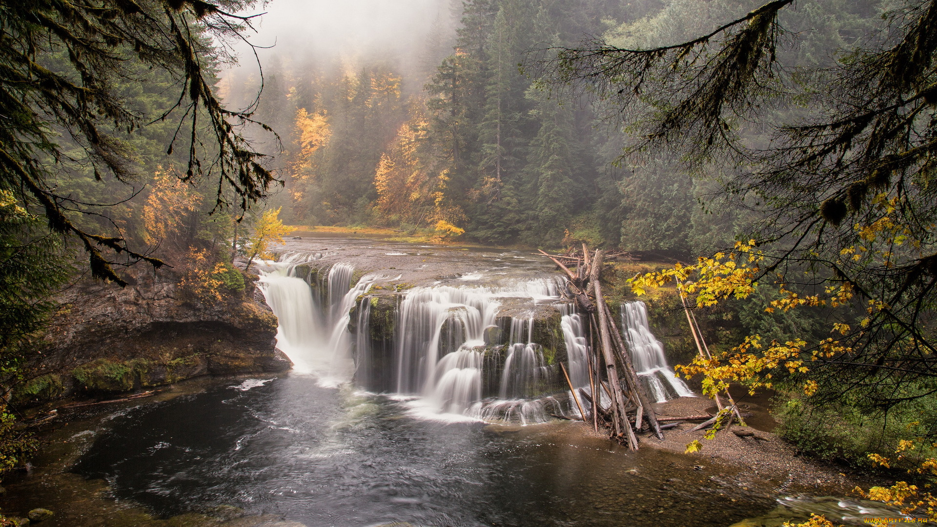 природа, водопады, водопад, река, лес, пейзаж