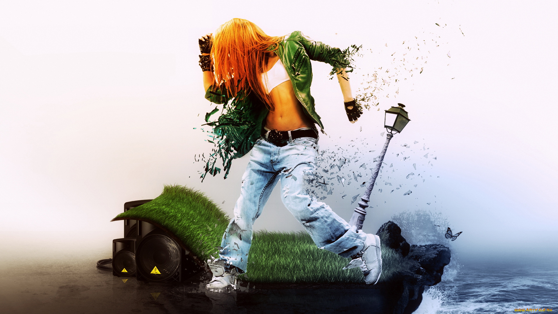 разное, компьютерный, дизайн, фонарь, вода, девушка