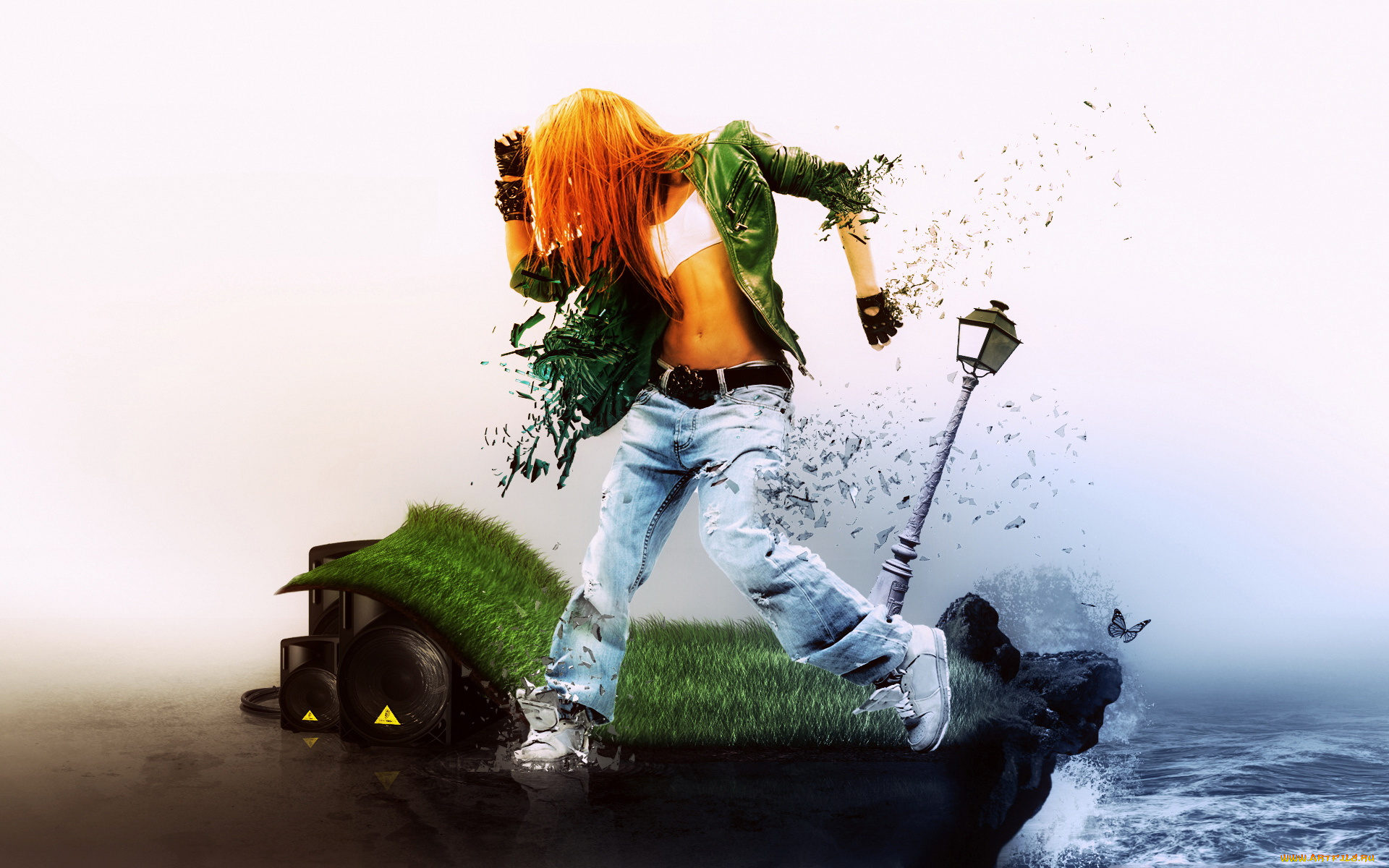 разное, компьютерный, дизайн, фонарь, вода, девушка