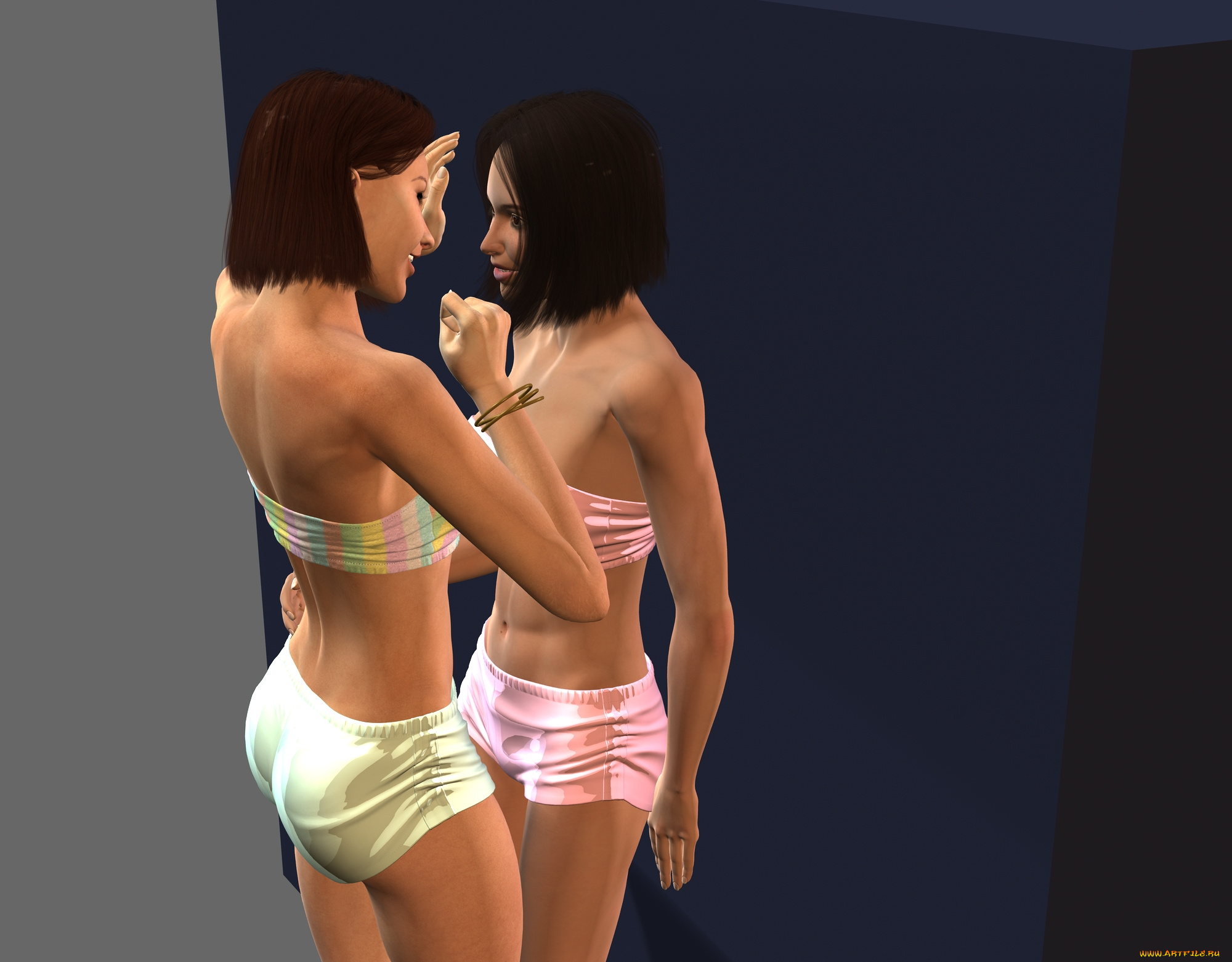 3д, графика, people, люди, девушка, зеркало