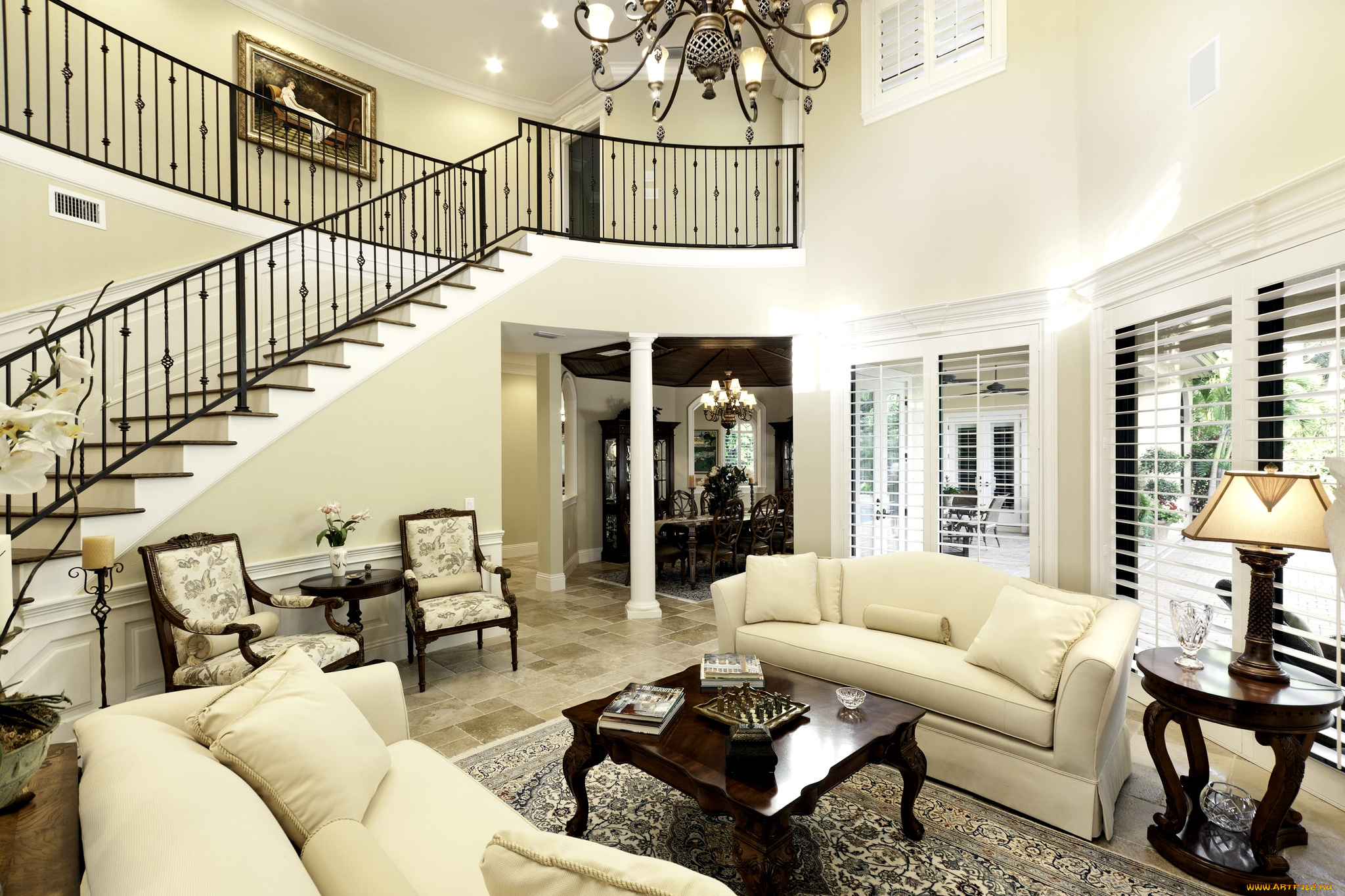 интерьер, гостиная, диваны, кресла, столик