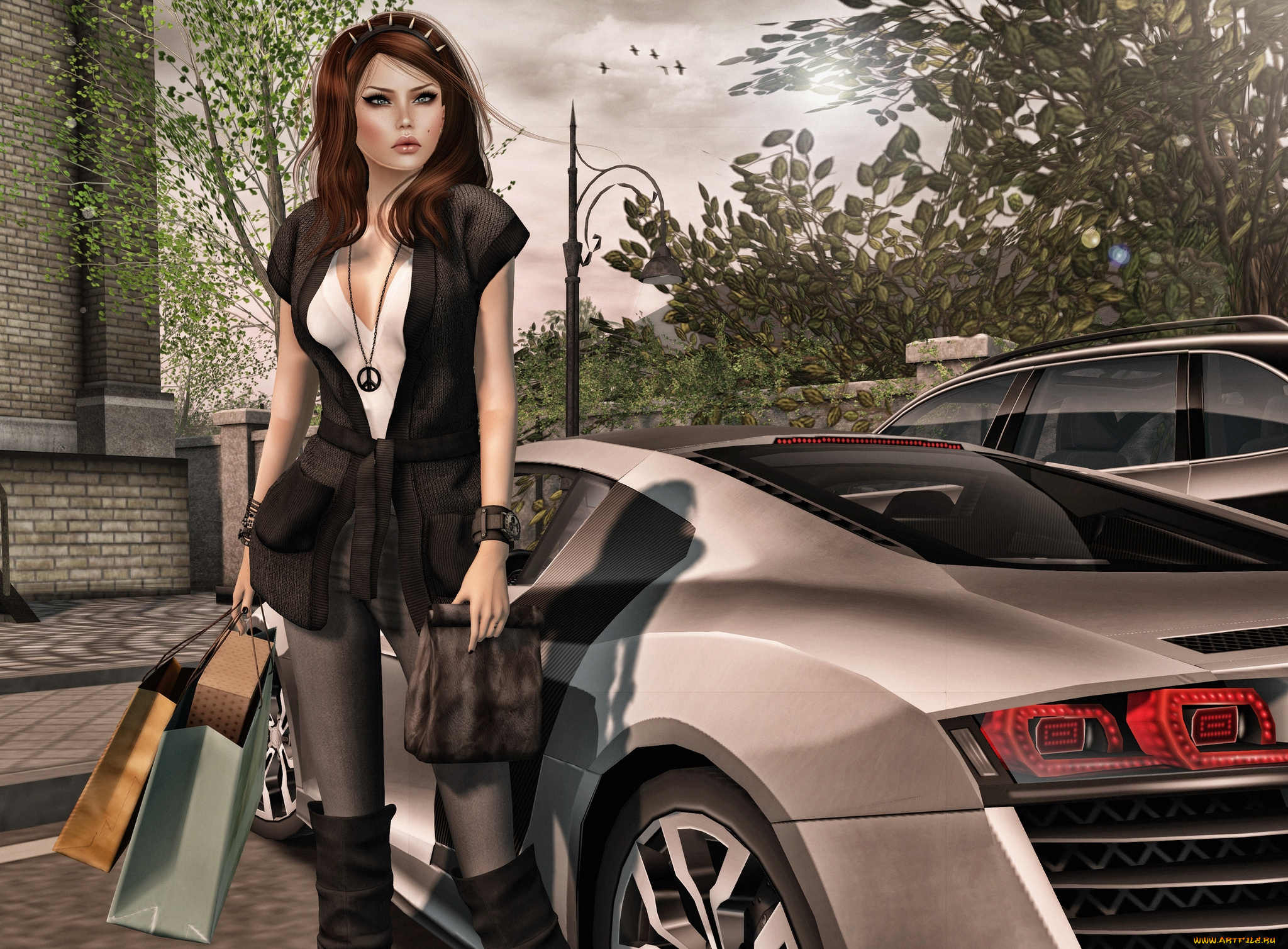 автомобили, 3д, авто, покупки, девушка