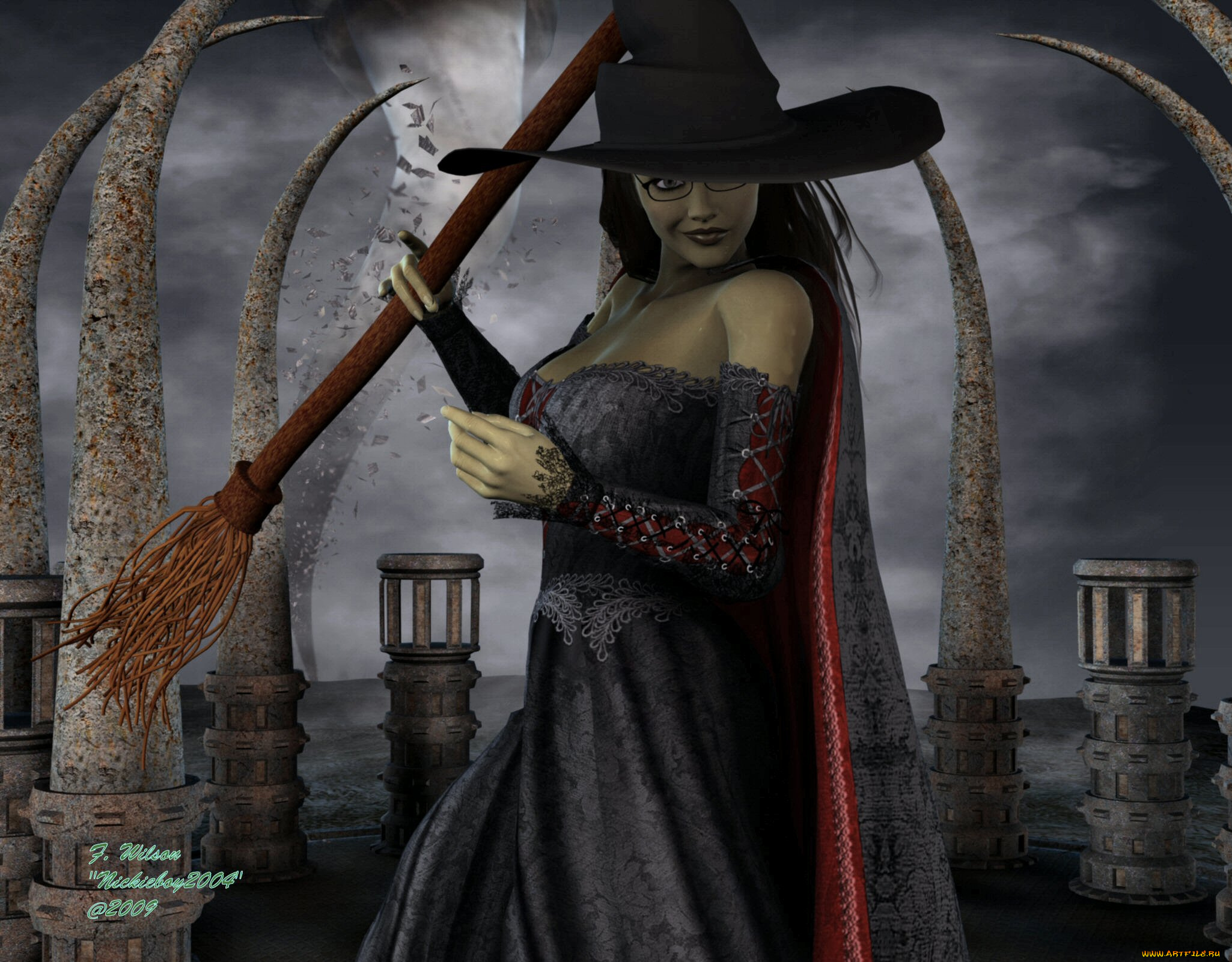 3д, графика, elves, эльфы, девушка, метла