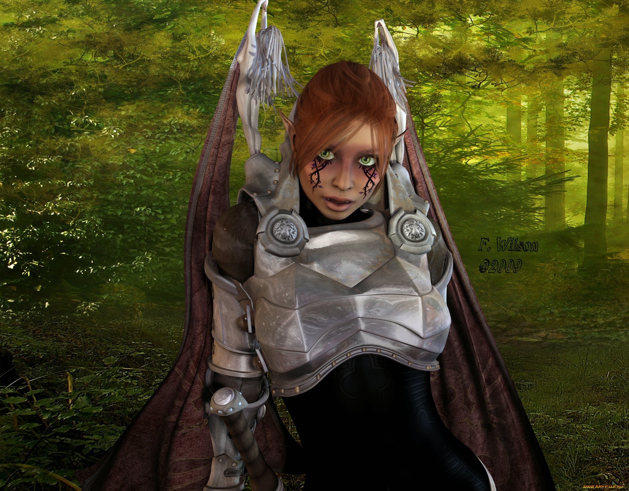 3д, графика, elves, эльфы, лес, эльфийка