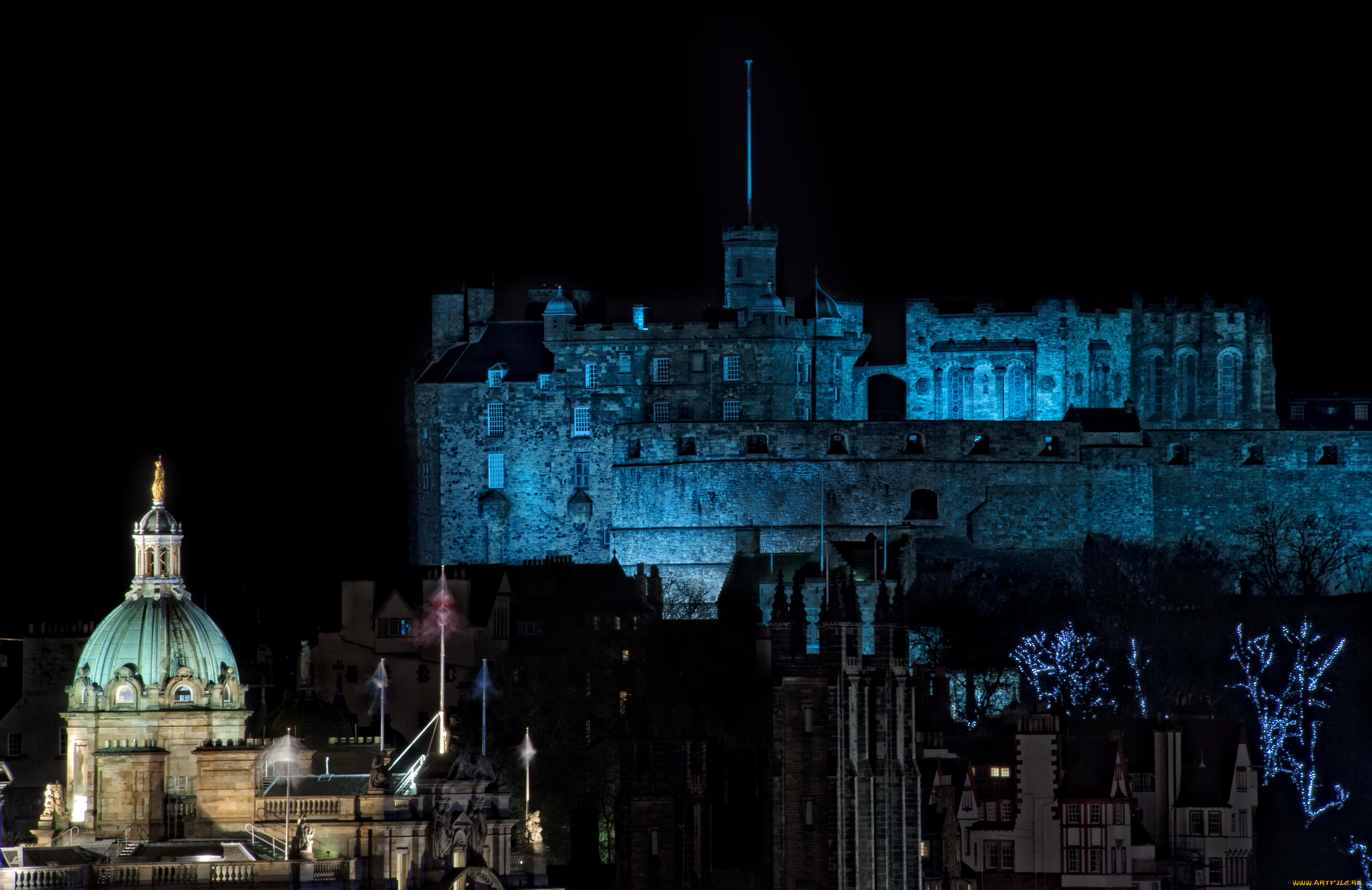 edinburgh, castle, шотландия, города, эдинбург, замок, ночь, огни