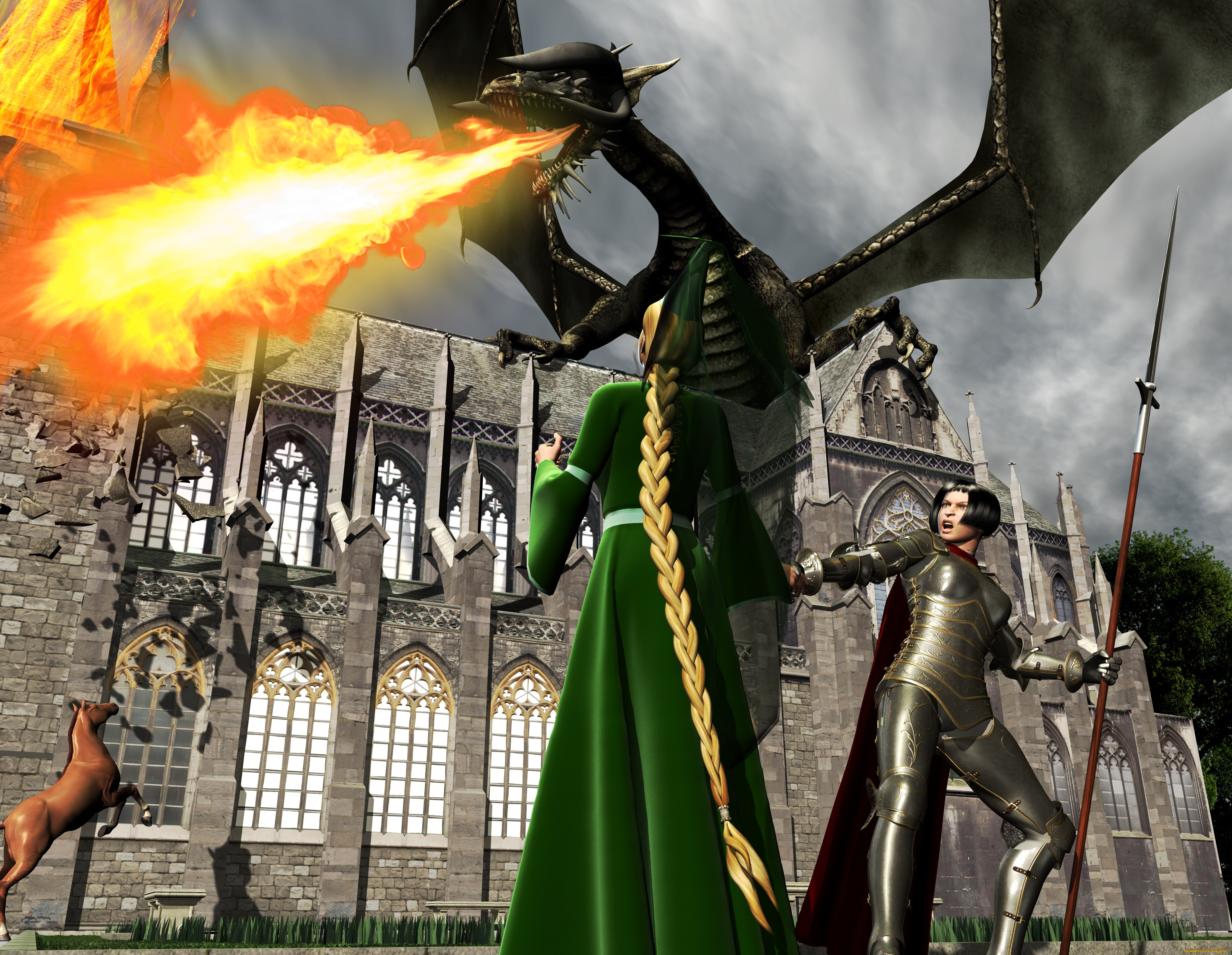 3д, графика, fantasy, фантазия, девушки, дракон