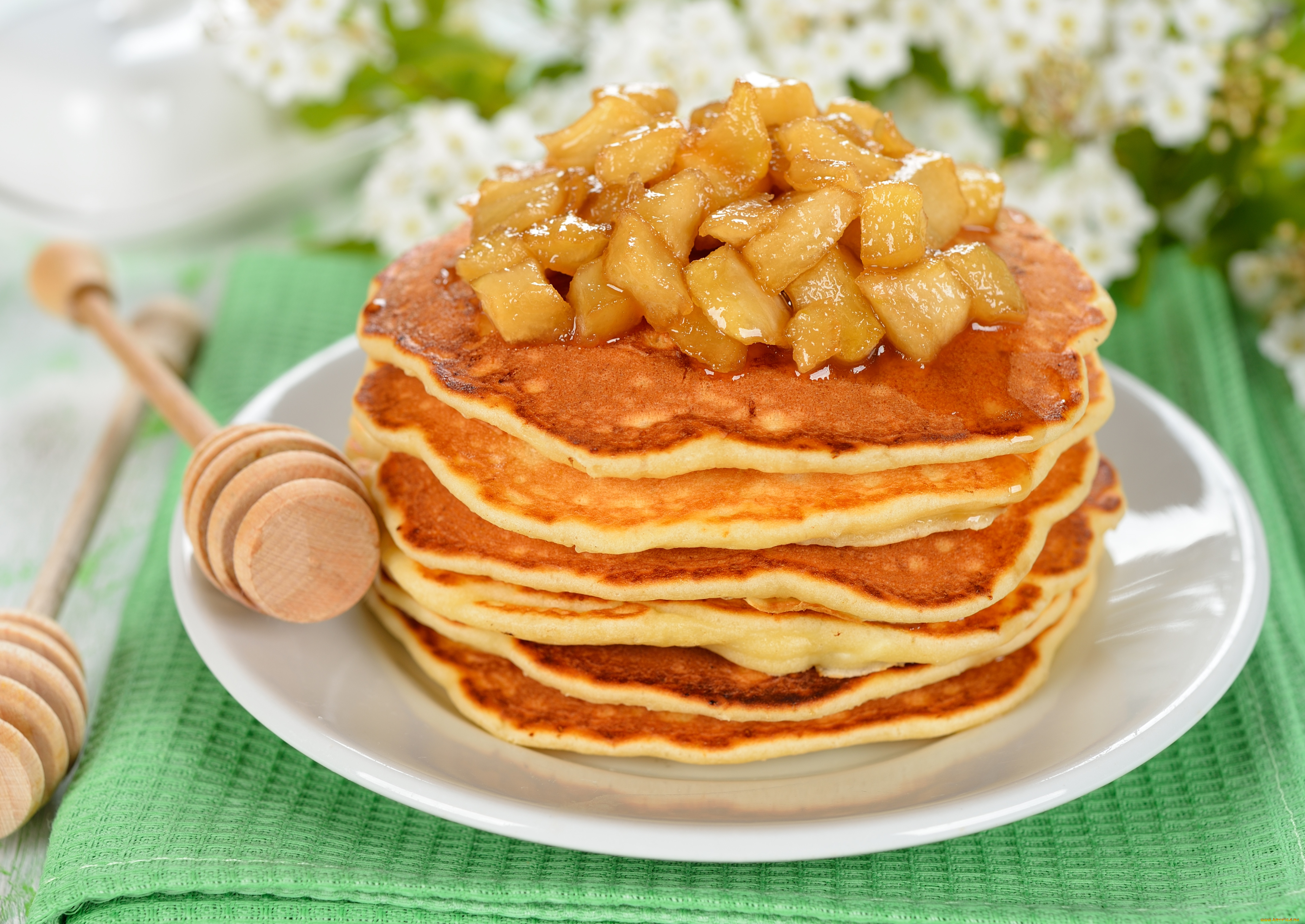 еда, блины, оладьи, яблоки, блинчики