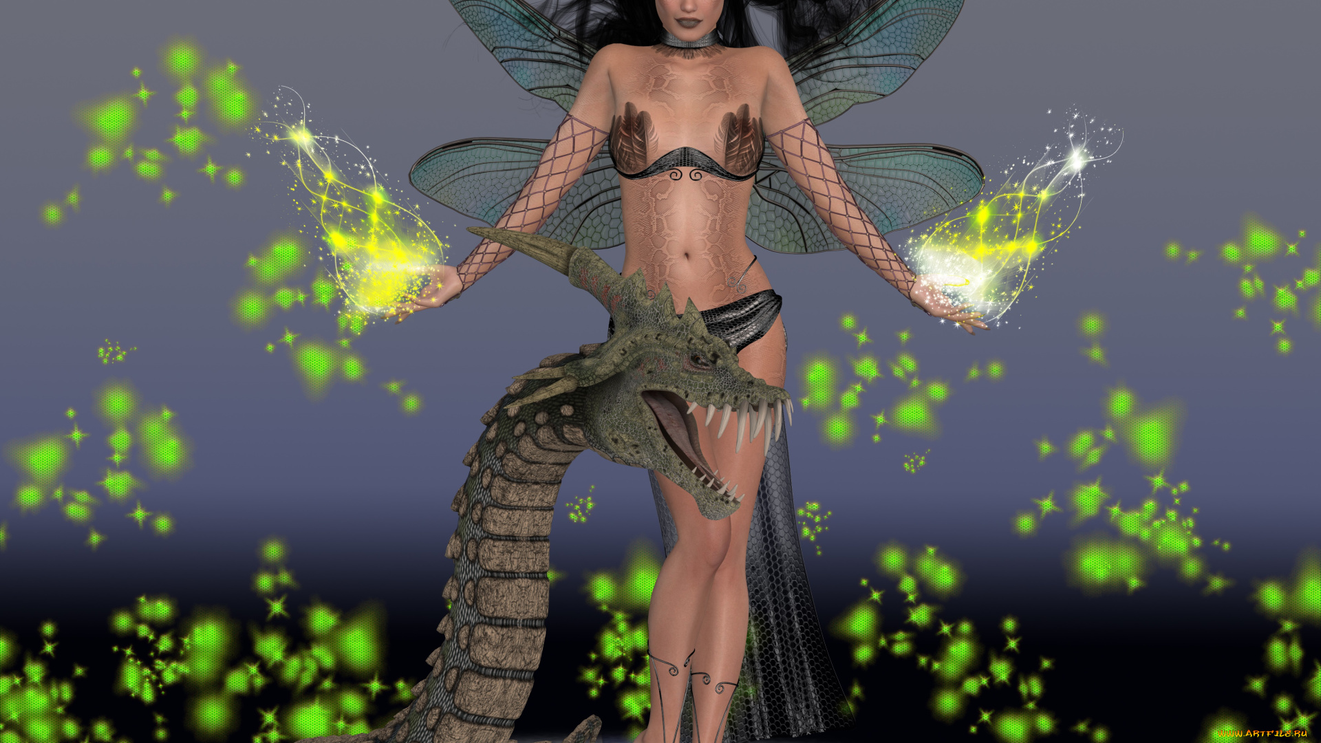 3д, графика, fantasy, , фантазия, магия, девушка, дракон