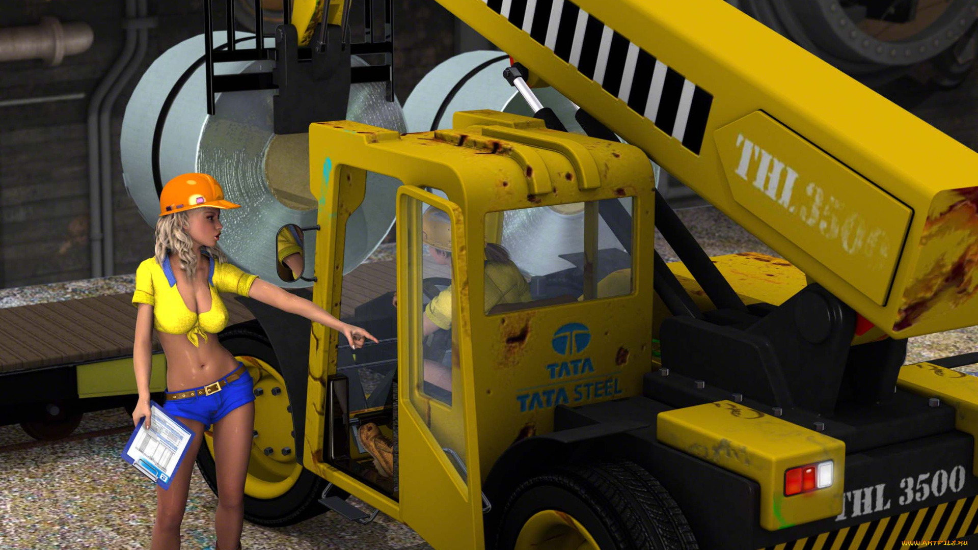3д, графика, people, , люди, девушки, погрузчик