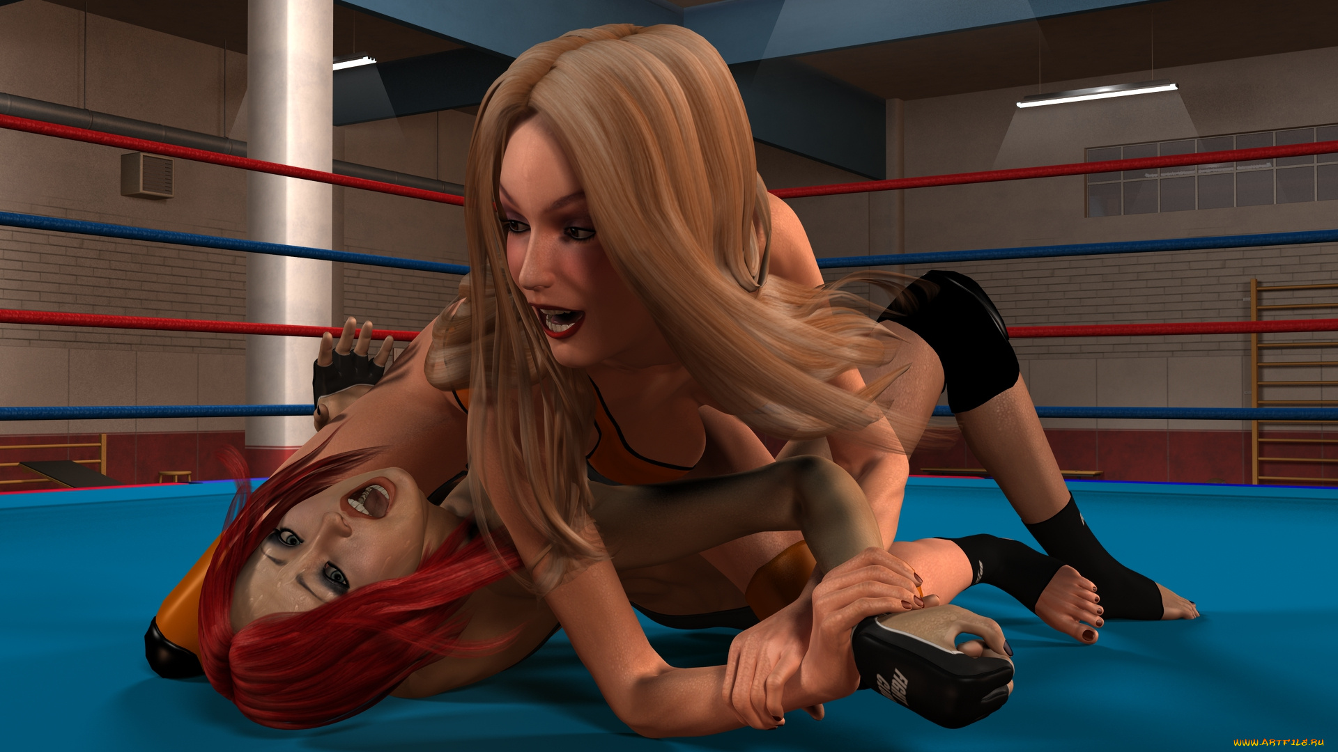 3д, графика, people, , люди, ринг, бой, девушки