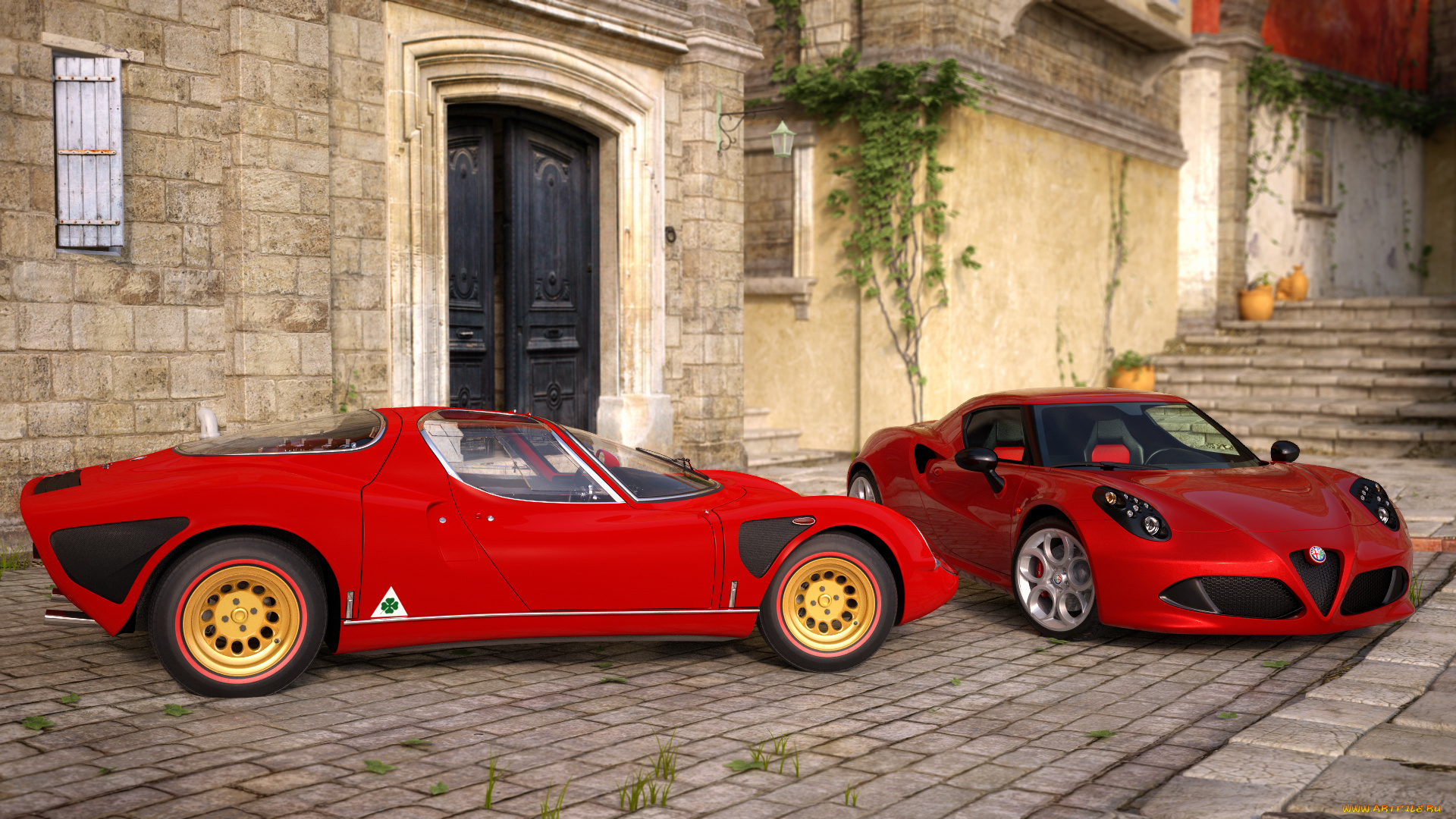 автомобили, 3д, красный