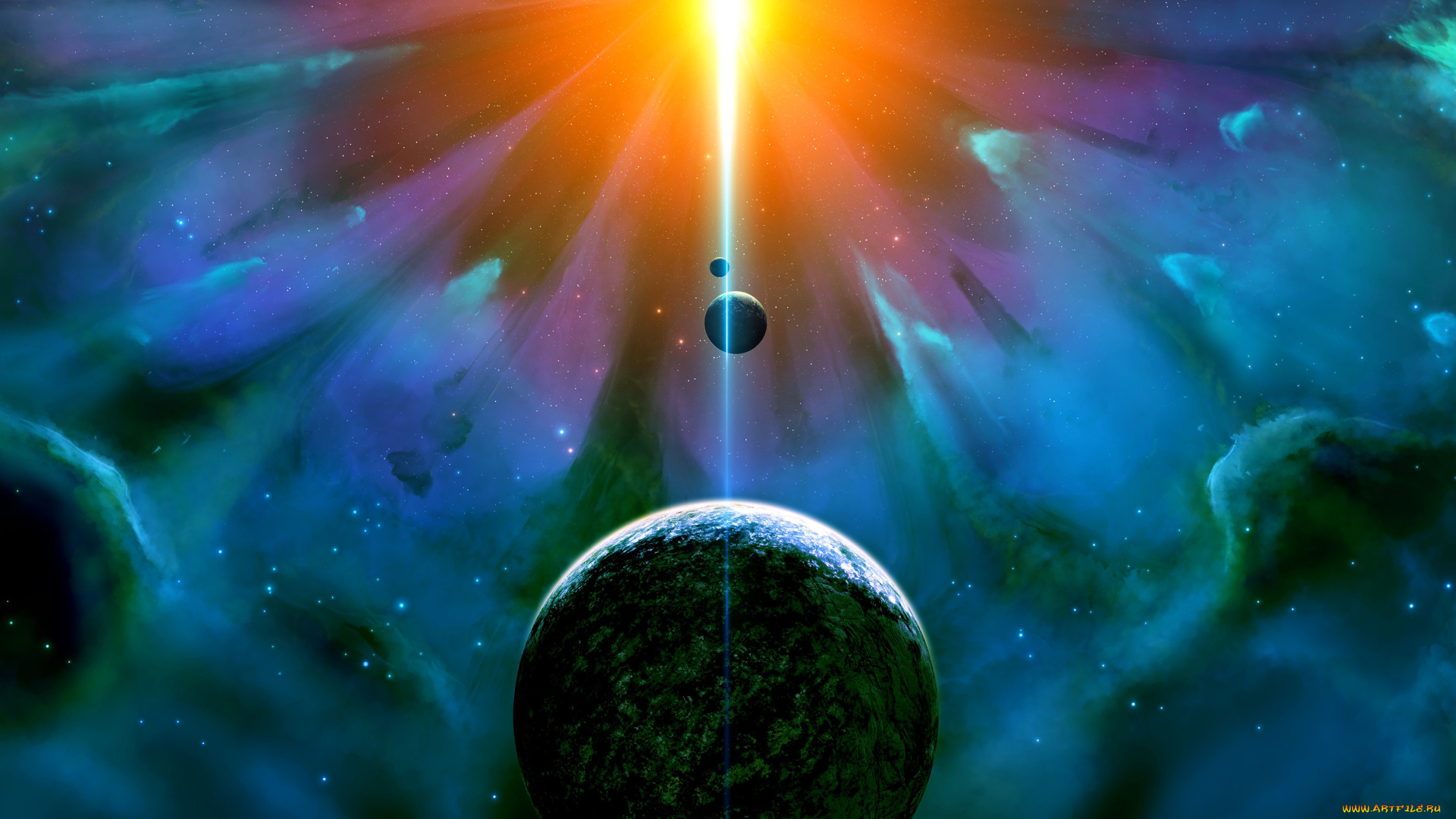 космос, арт, свет, звезда, вселенная, туманность, спутник, планета