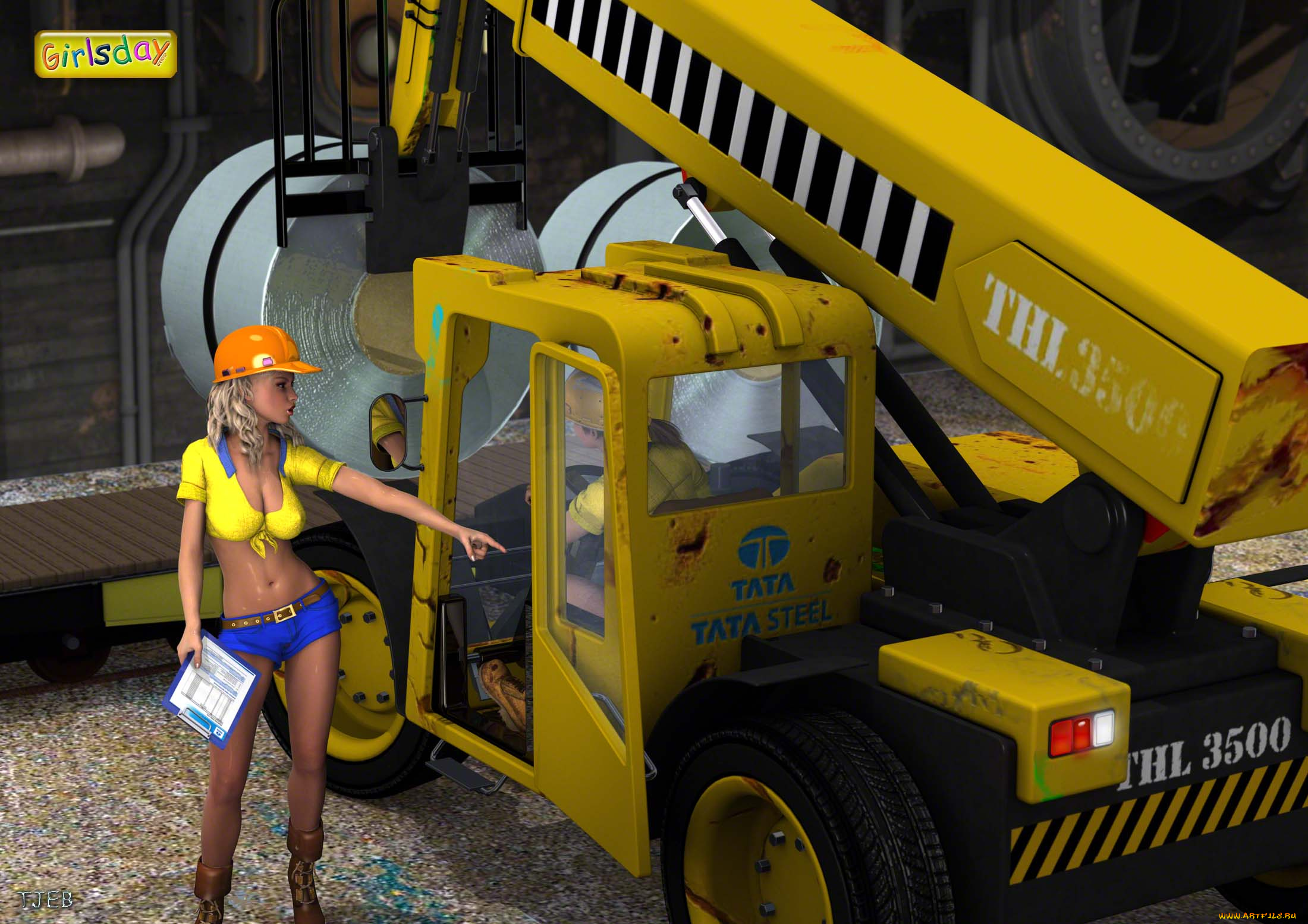 3д, графика, people, , люди, девушки, погрузчик