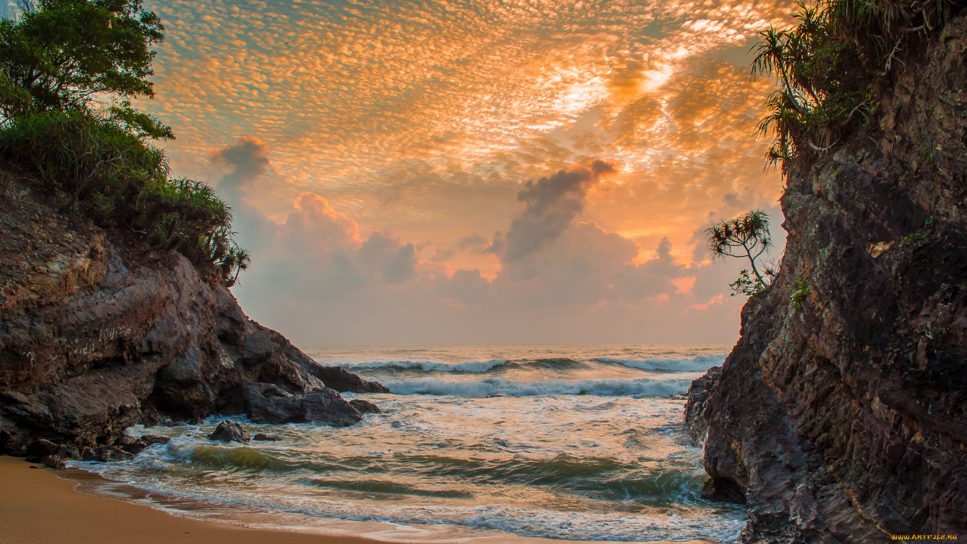 природа, побережье, пляж, океан, скалы