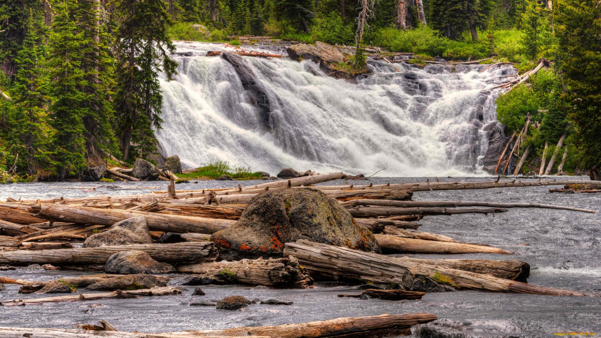 природа, водопады, лес, река, водопад