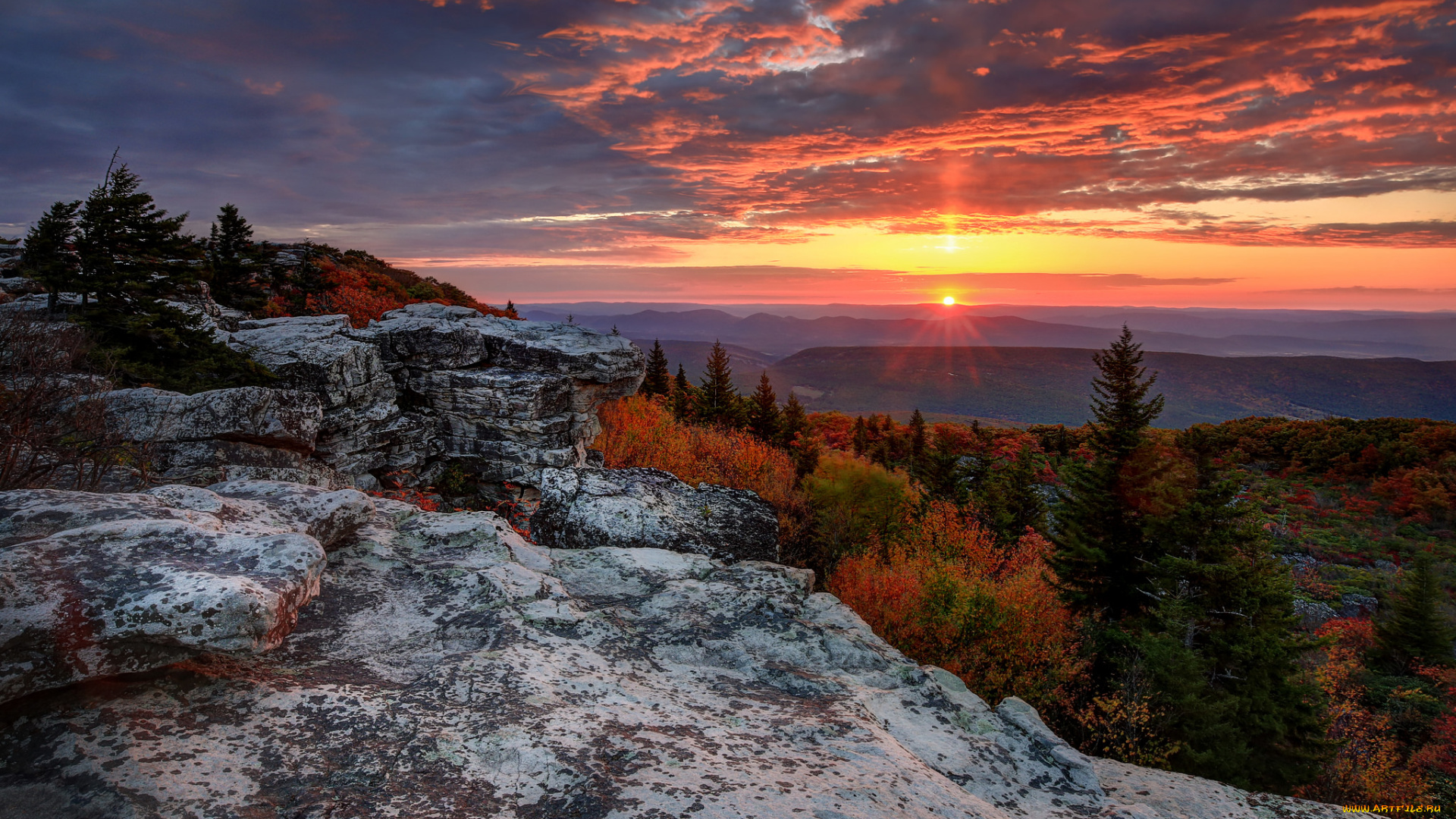 природа, восходы, закаты, осень, заря, скалы