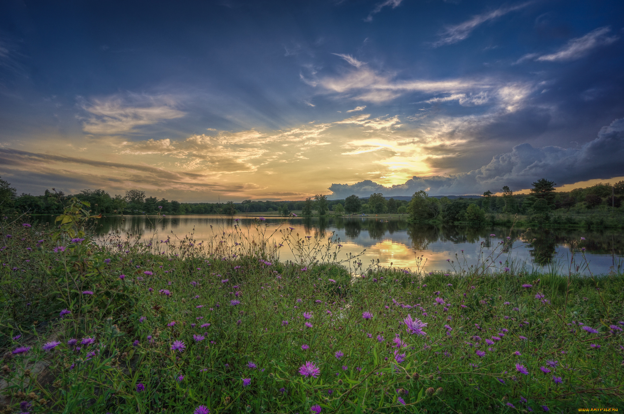 природа, восходы, закаты, тучи, луг, река, лес, свет