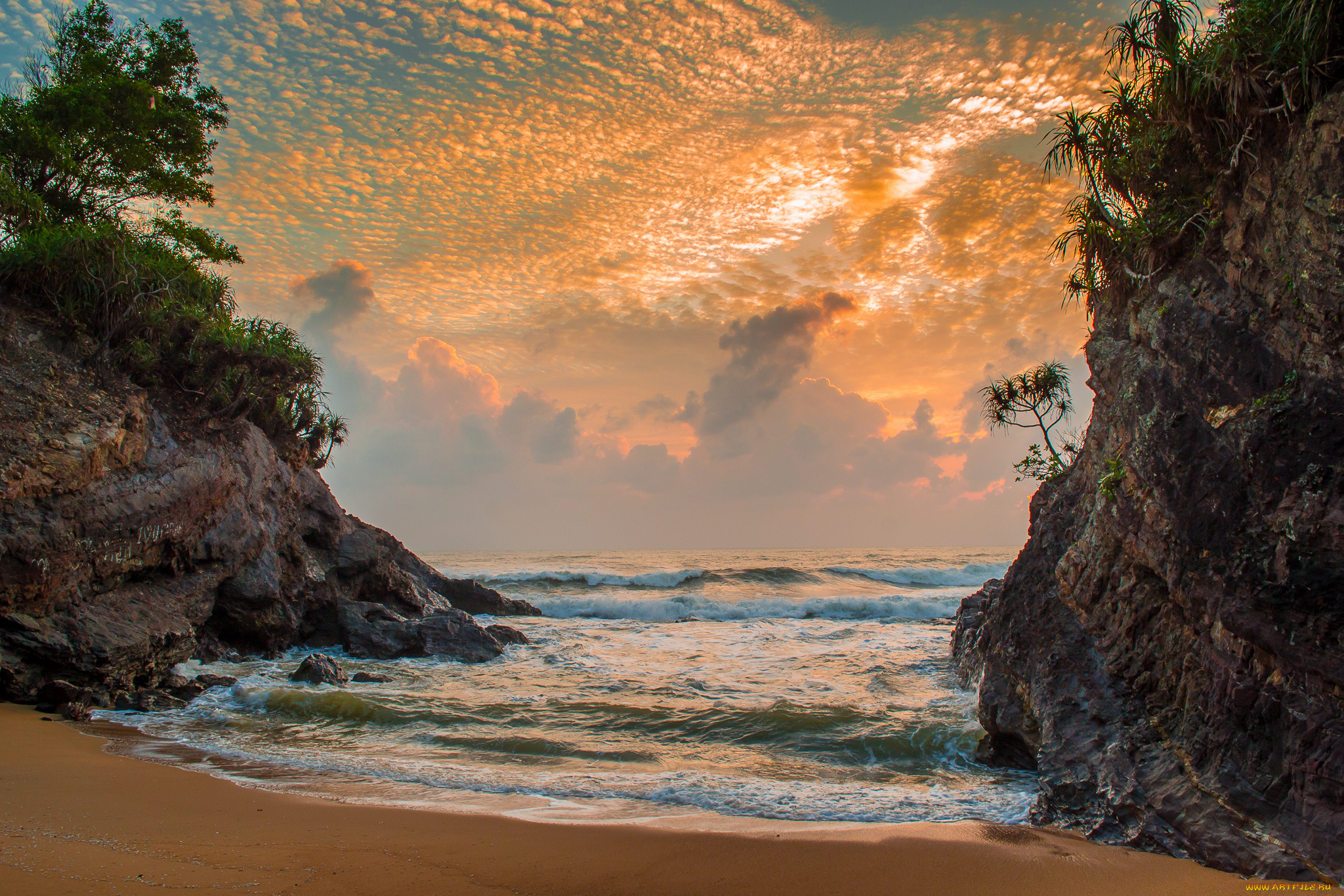 природа, побережье, пляж, океан, скалы