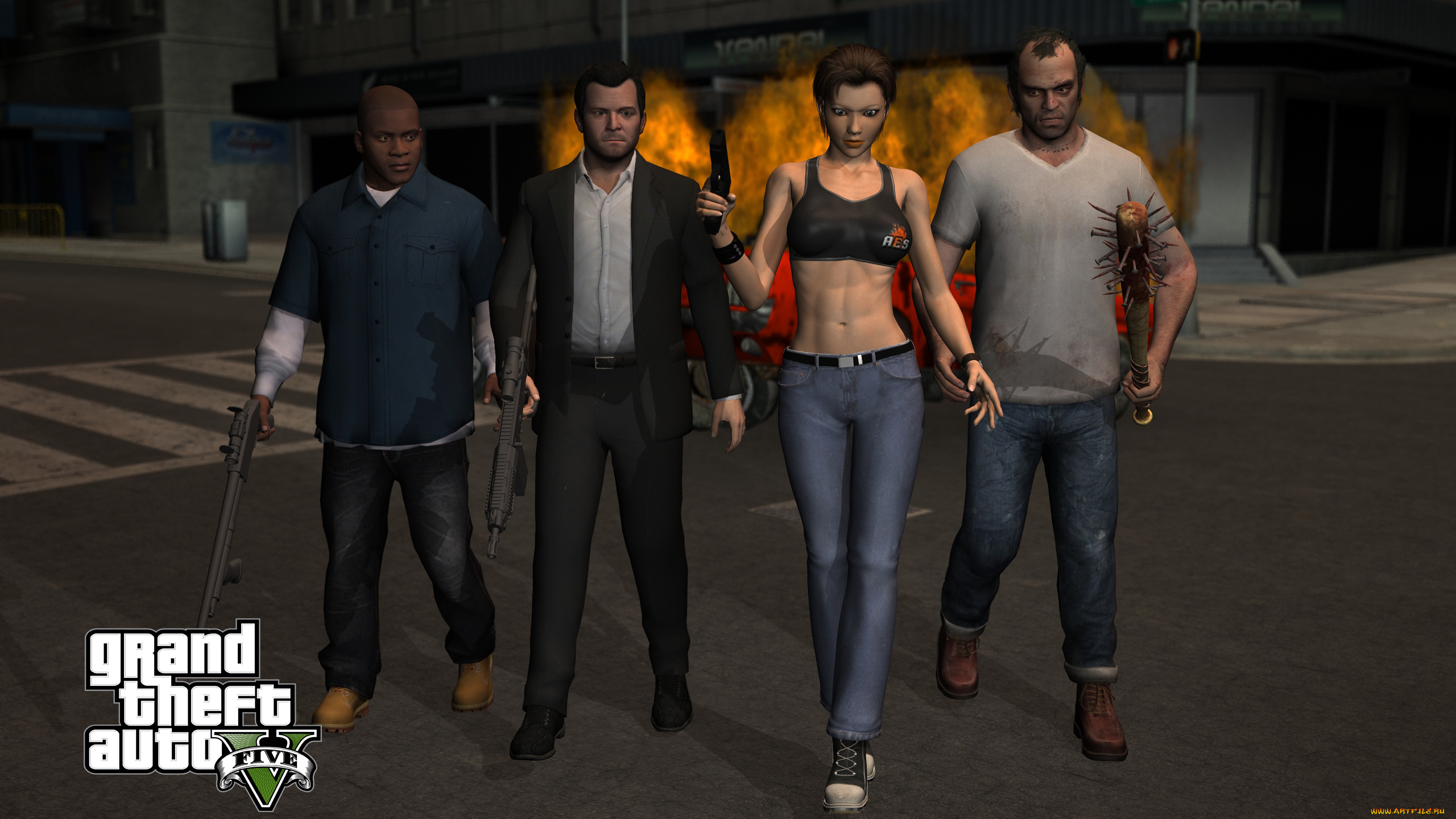 grand, theft, auto, v, видео, игры, девушка, оружие, мужчины, фон, взгляд