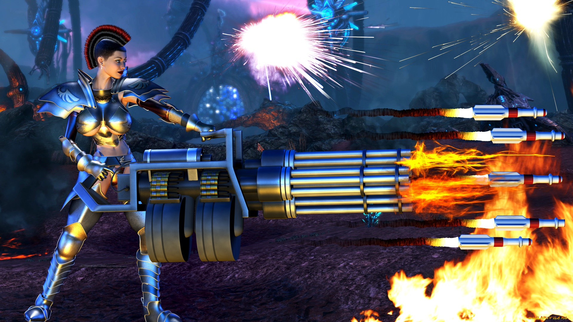 3д, графика, фантазия, , fantasy, девушка, взгляд, фон, оружие