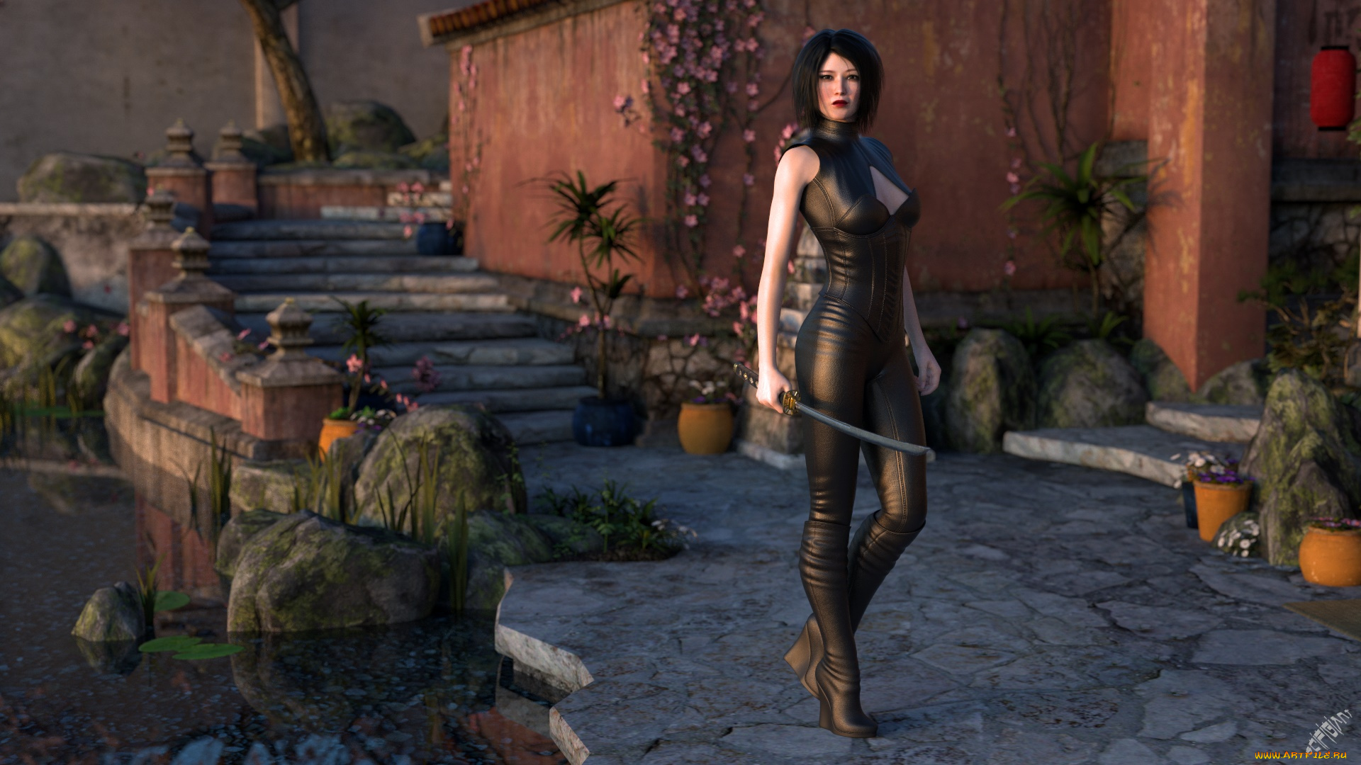 3д, графика, фантазия, , fantasy, фон, взгляд, оружие, девушка