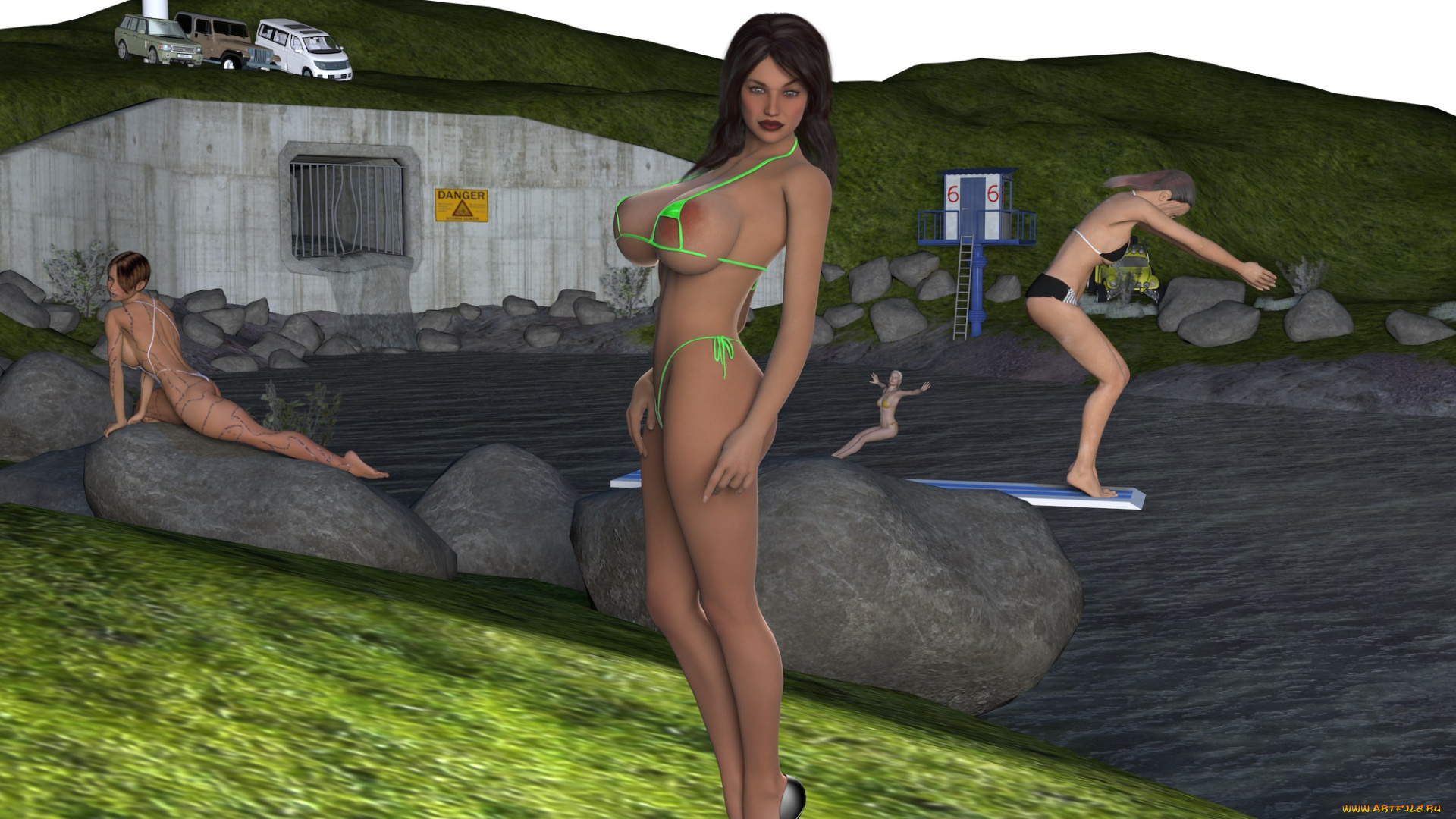 3д, графика, люди, , people, девушки, взгляд, фон, бикини