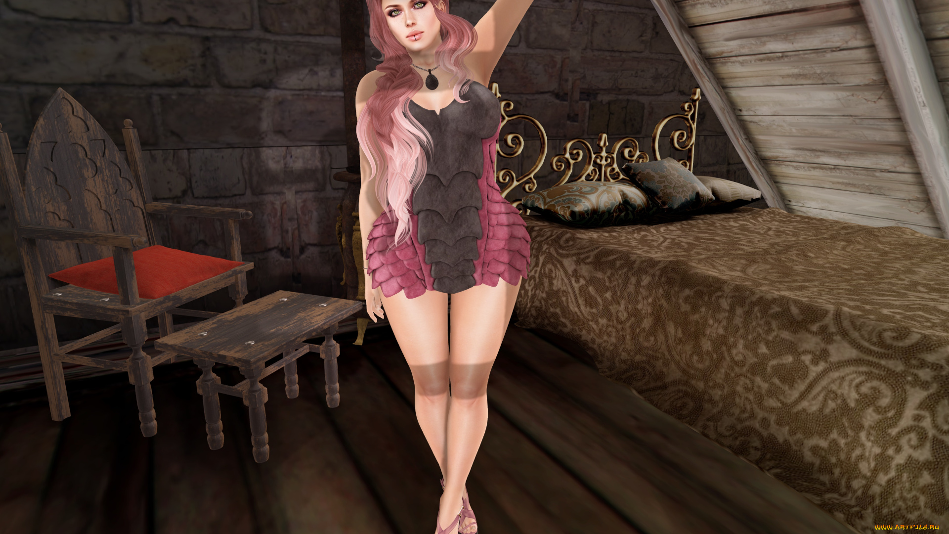 3д, графика, люди, , people, интерьер, фон, взгляд, девушка