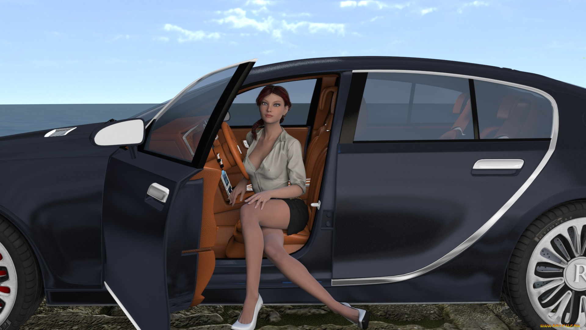 3д, графика, люди-авто, мото, , people-, car, , , moto, девушка, взгляд, фон, автомобиль