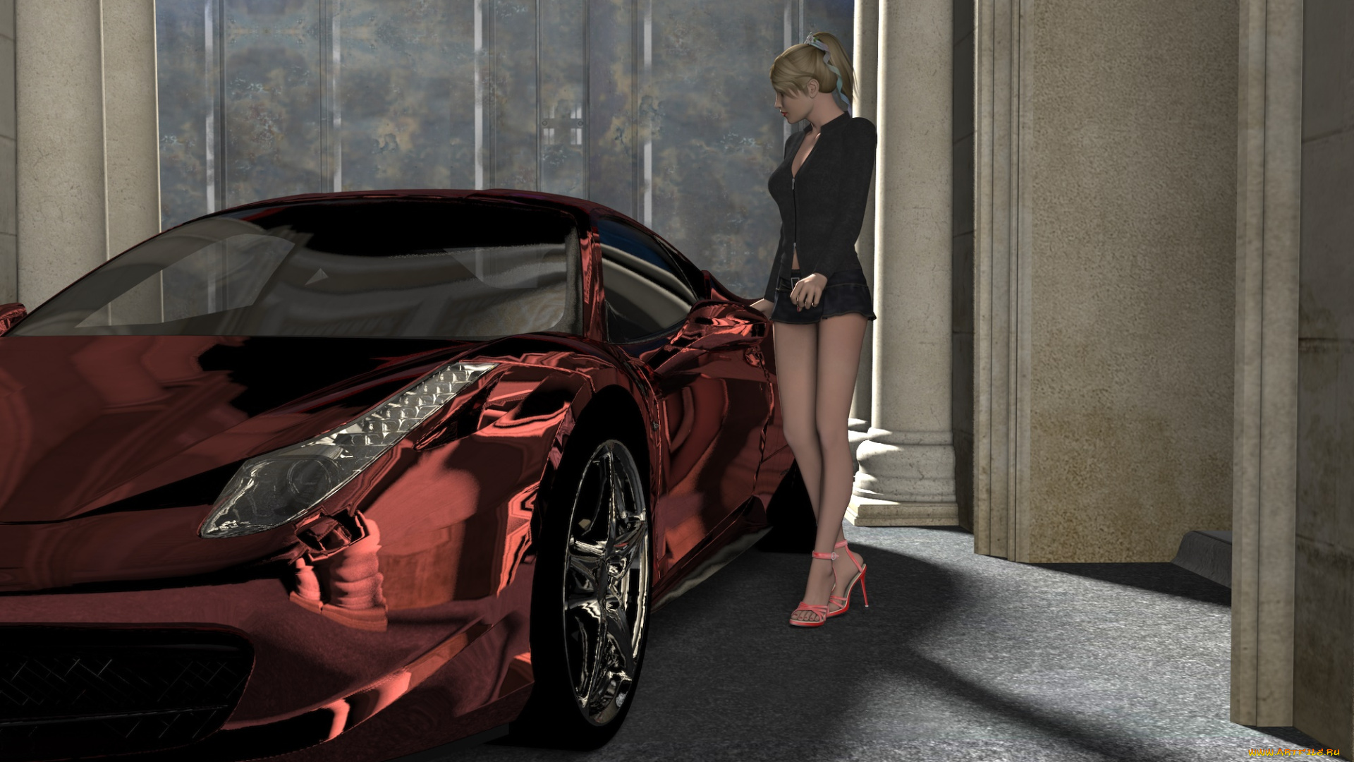 3д, графика, люди-авто, мото, , people-, car, , , moto, девушка, взгляд, фон, автомобиль