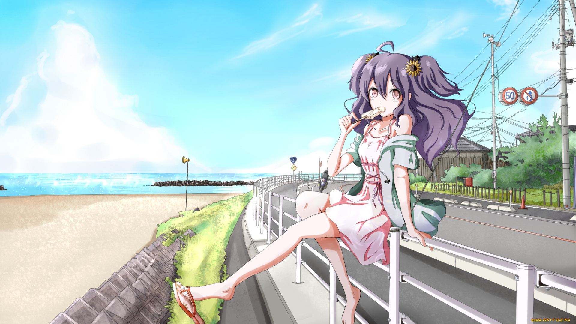 аниме, город, , улицы, , здания, девушка, взгляд, фон