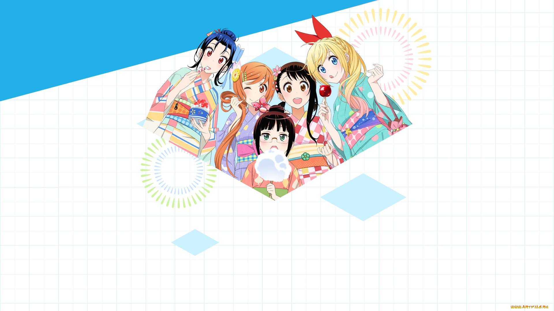 аниме, nisekoi, фон, взгляд, девушки