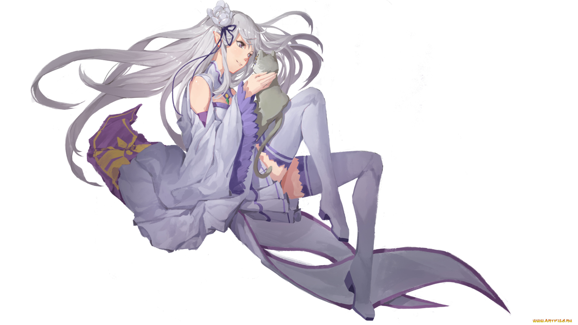 аниме, re, , zero, kara, hajimeru, isekai, seikatsu, кот, девушка