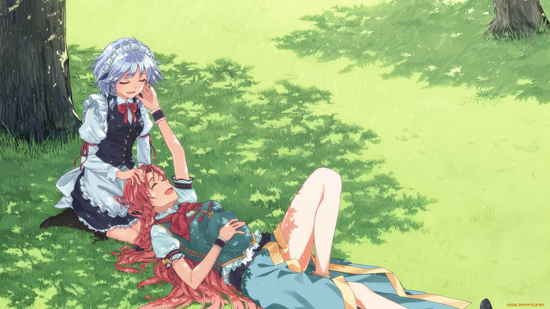 аниме, touhou, девушки, взгляд, фон