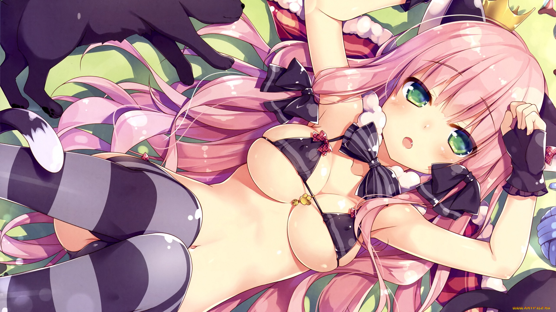 аниме, животные, , существа, кот, девушка