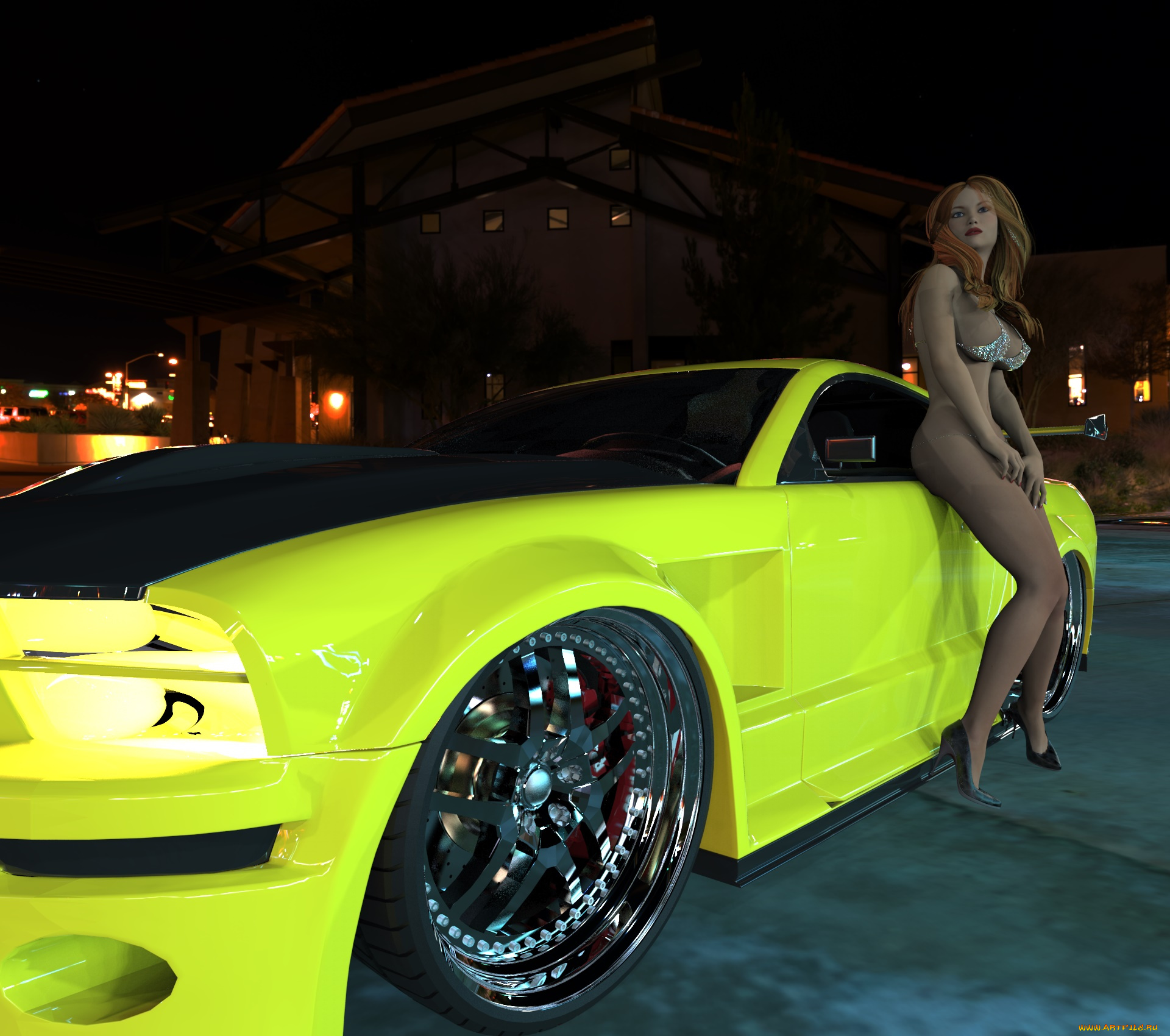 3д, графика, люди-авто, мото, , people-, car, , , moto, девушка, взгляд, фон, автомобиль