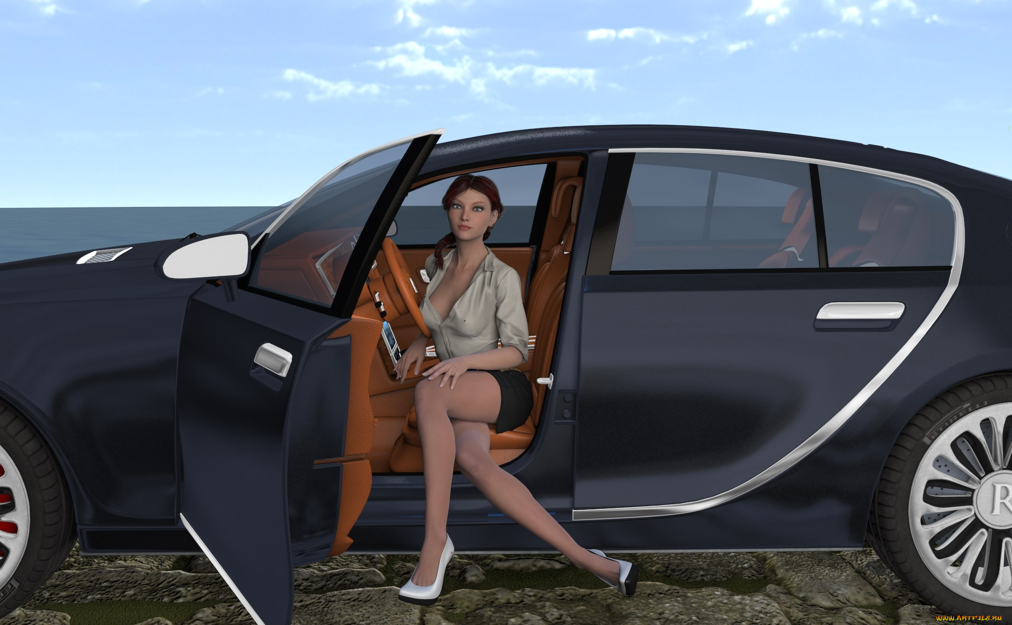 3д, графика, люди-авто, мото, , people-, car, , , moto, девушка, взгляд, фон, автомобиль