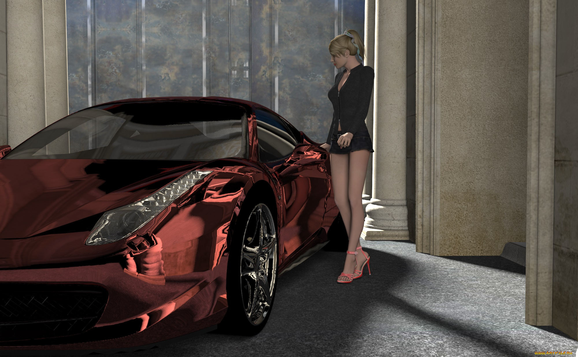 3д, графика, люди-авто, мото, , people-, car, , , moto, девушка, взгляд, фон, автомобиль