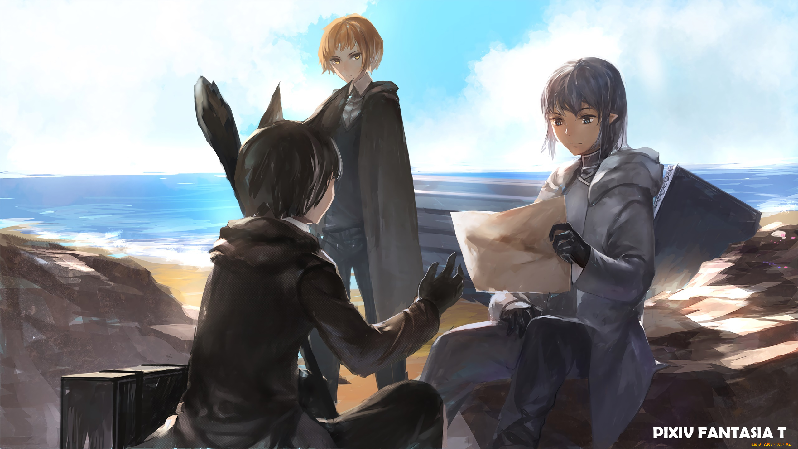 аниме, pixiv, fantasia, девушки, фон, взгляд