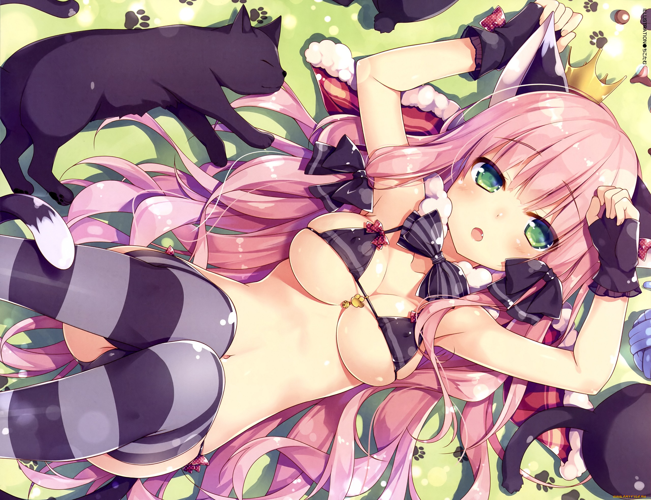 аниме, животные, , существа, кот, девушка