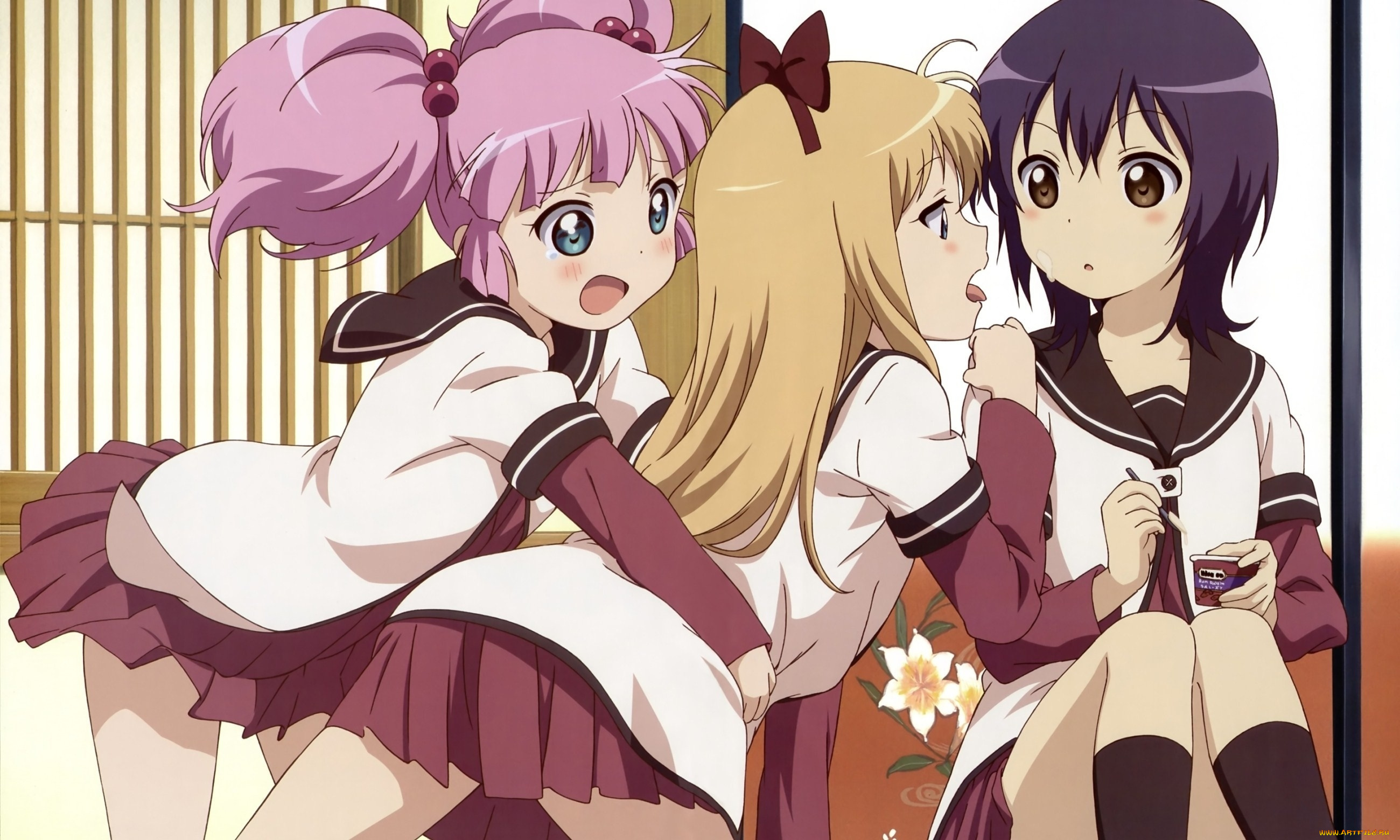 yuru, yuri, аниме, фон, взгляд, девушки
