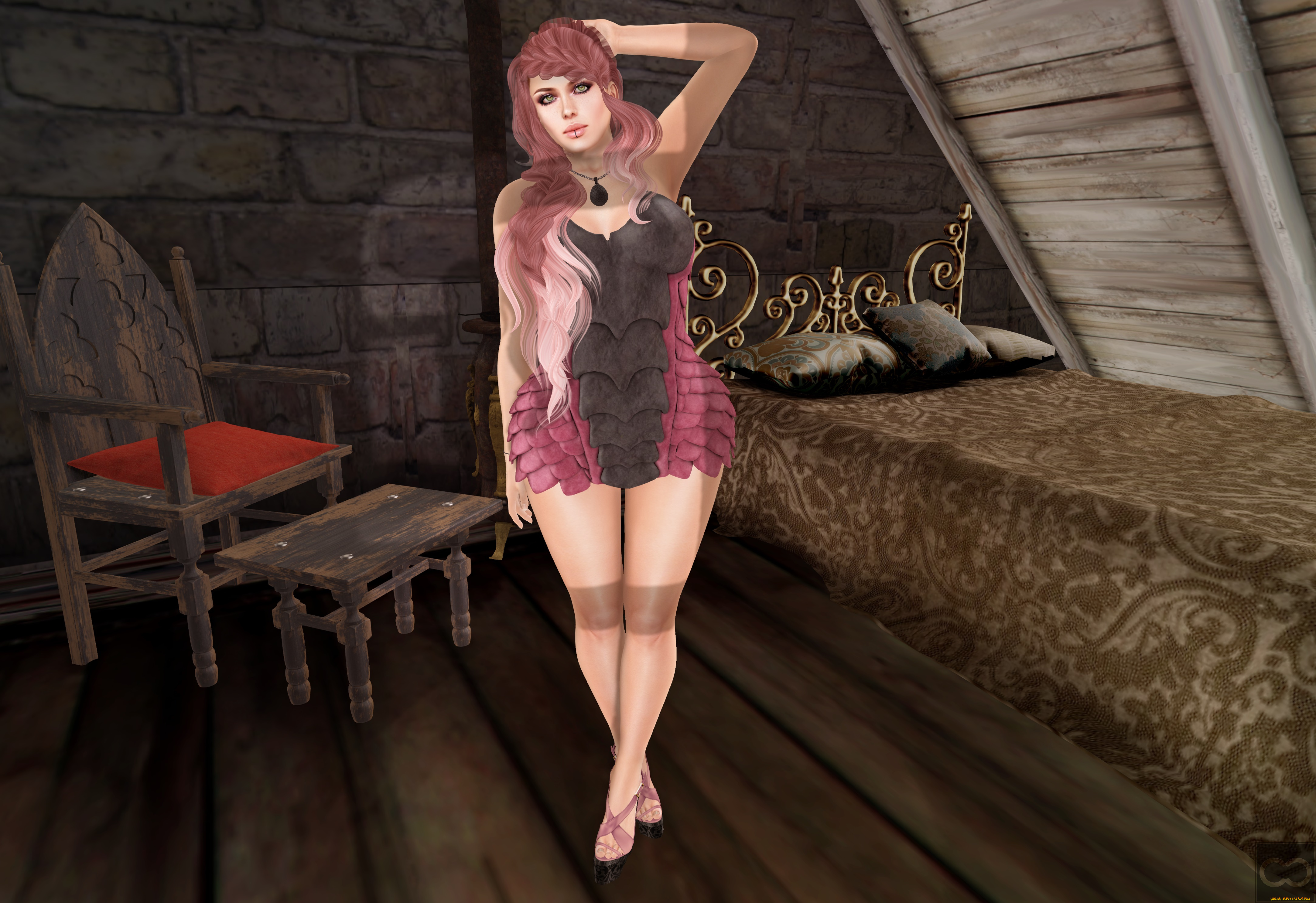 3д, графика, люди, , people, интерьер, фон, взгляд, девушка