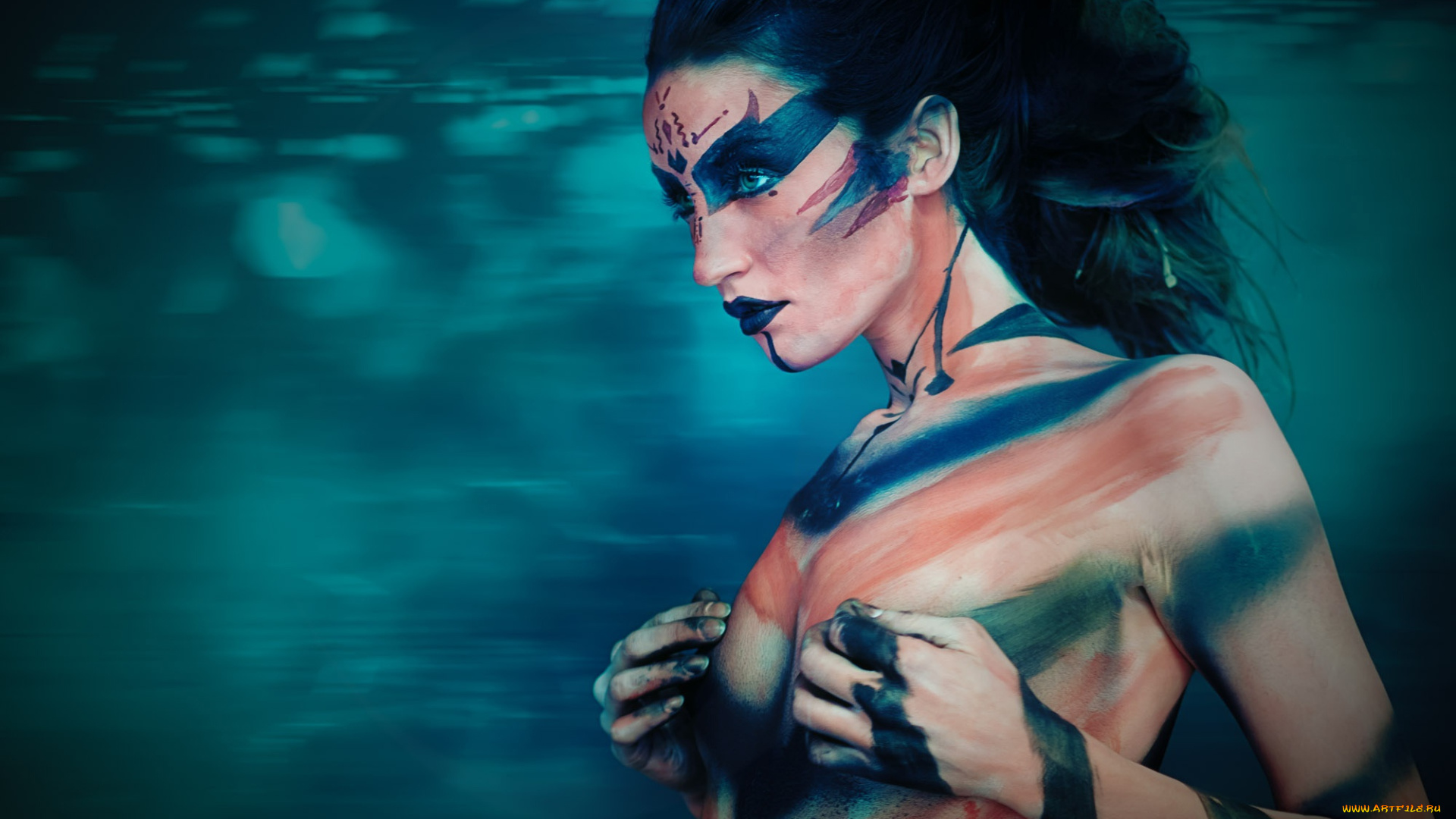 девушки, -unsort, , креатив, фон, модель, боди-арт