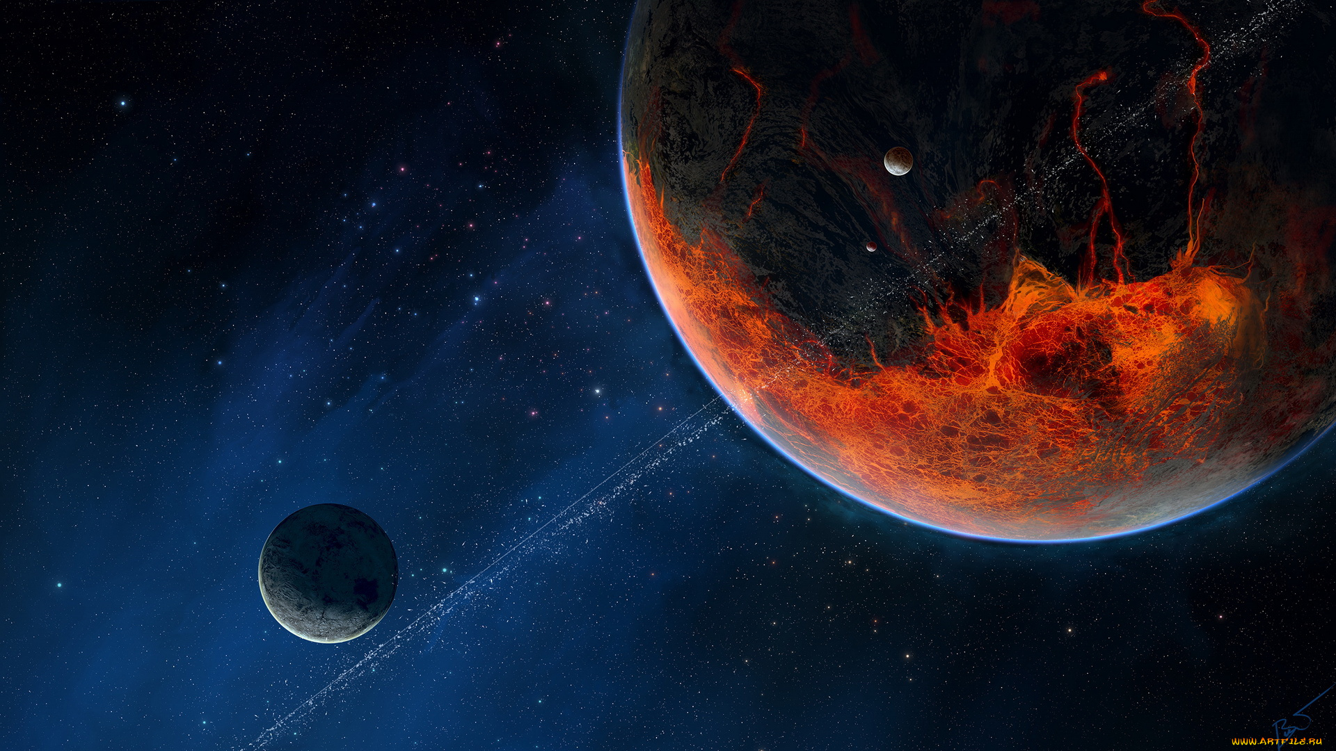 космос, арт, галактика, звезды, вселенная, планеты