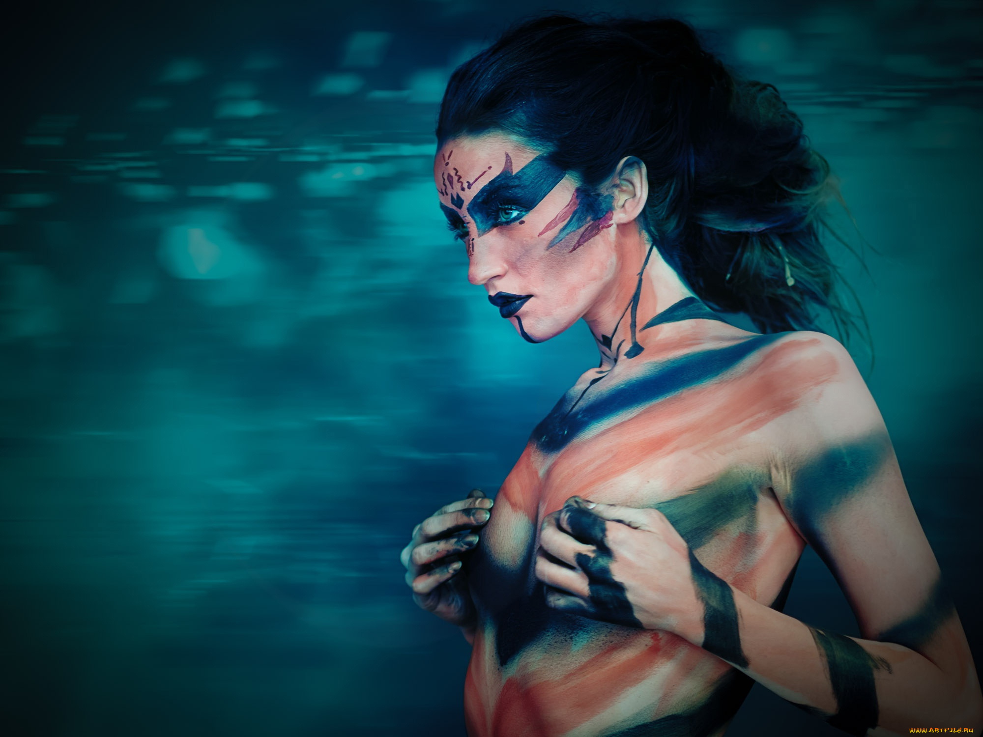 девушки, -unsort, , креатив, фон, модель, боди-арт